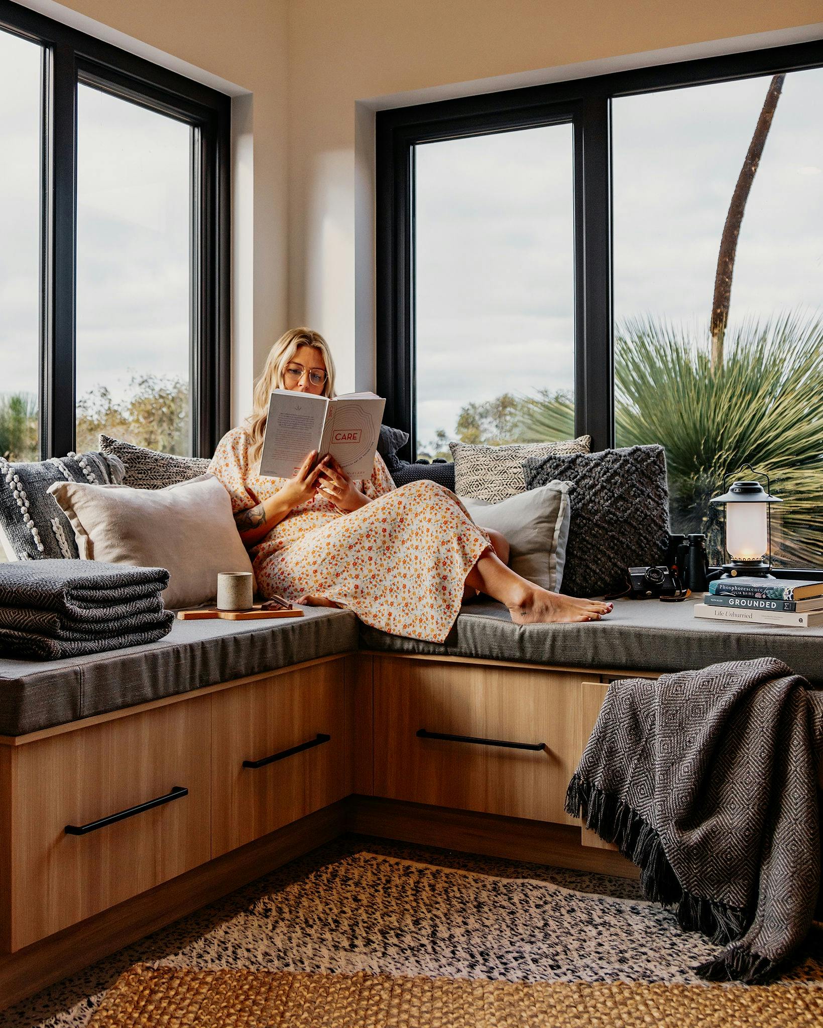Relaxing on a day bed at The Rise