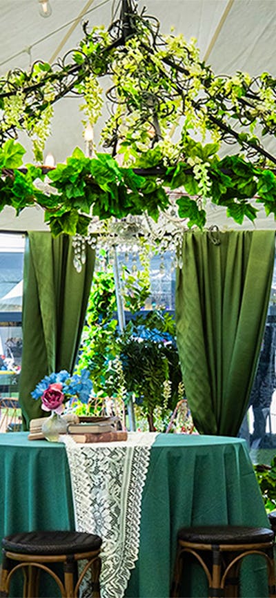 Botanical birdcage dining table for Cocktail High Tea at the Underground Spirits Gin Garden, Floriad