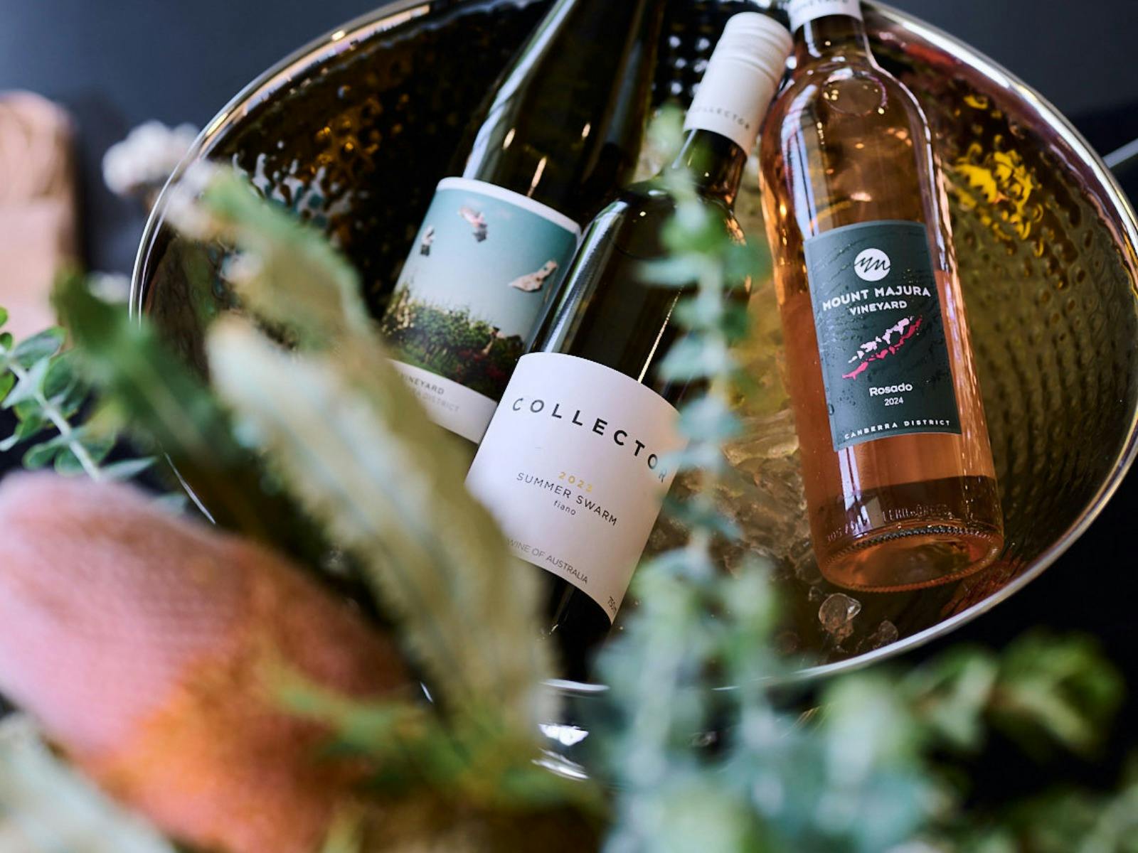 A mix of Canberra wines in an ice bucket for serving