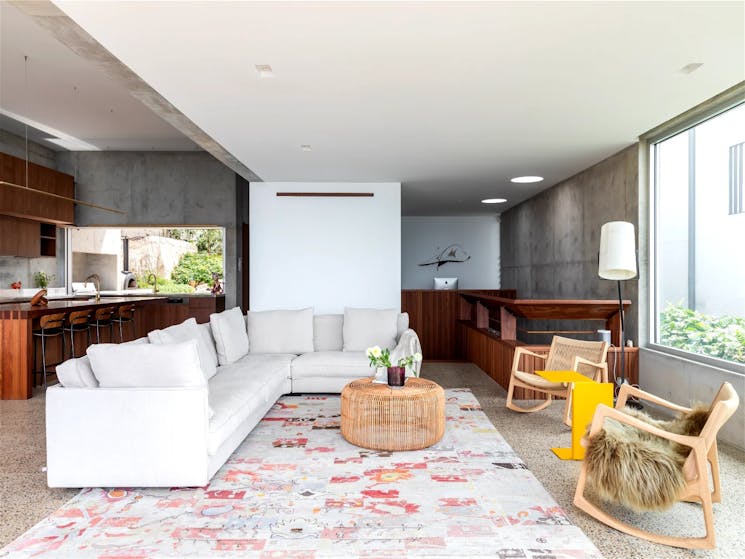 Modern living room with sleek furniture and minimalist decor