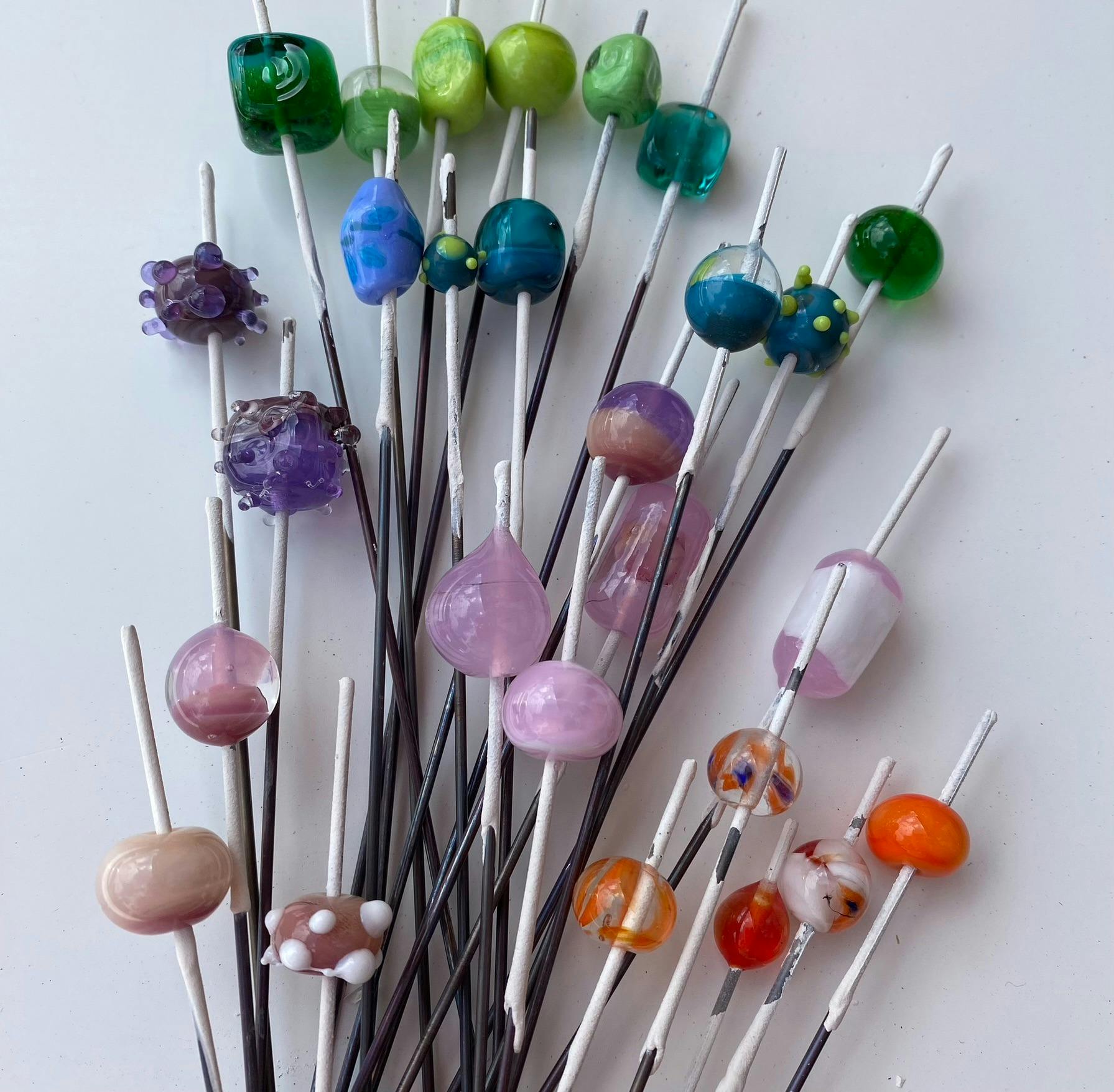 Glass beads made by workshop participants