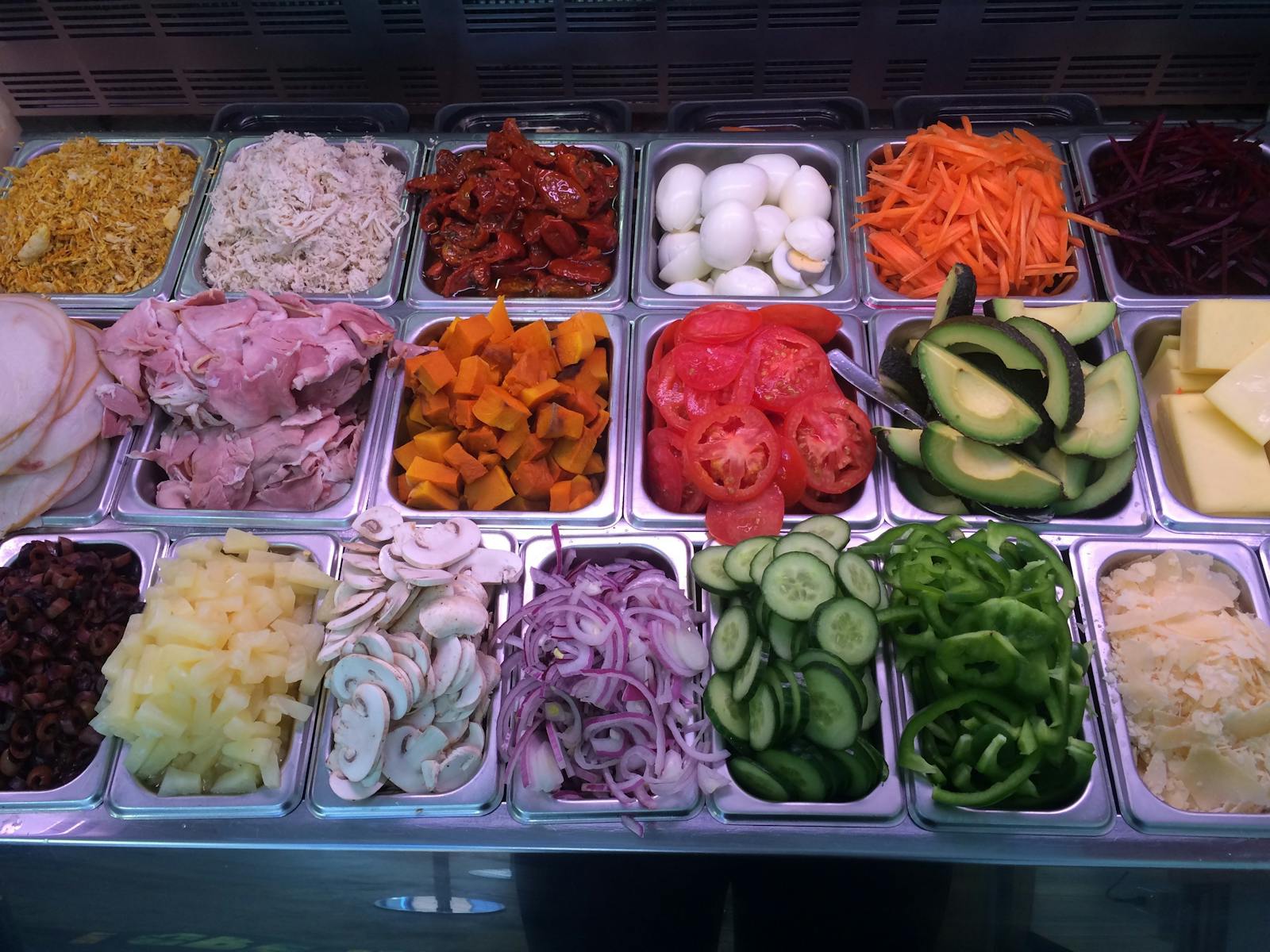 Salad bar showing fresh salad items