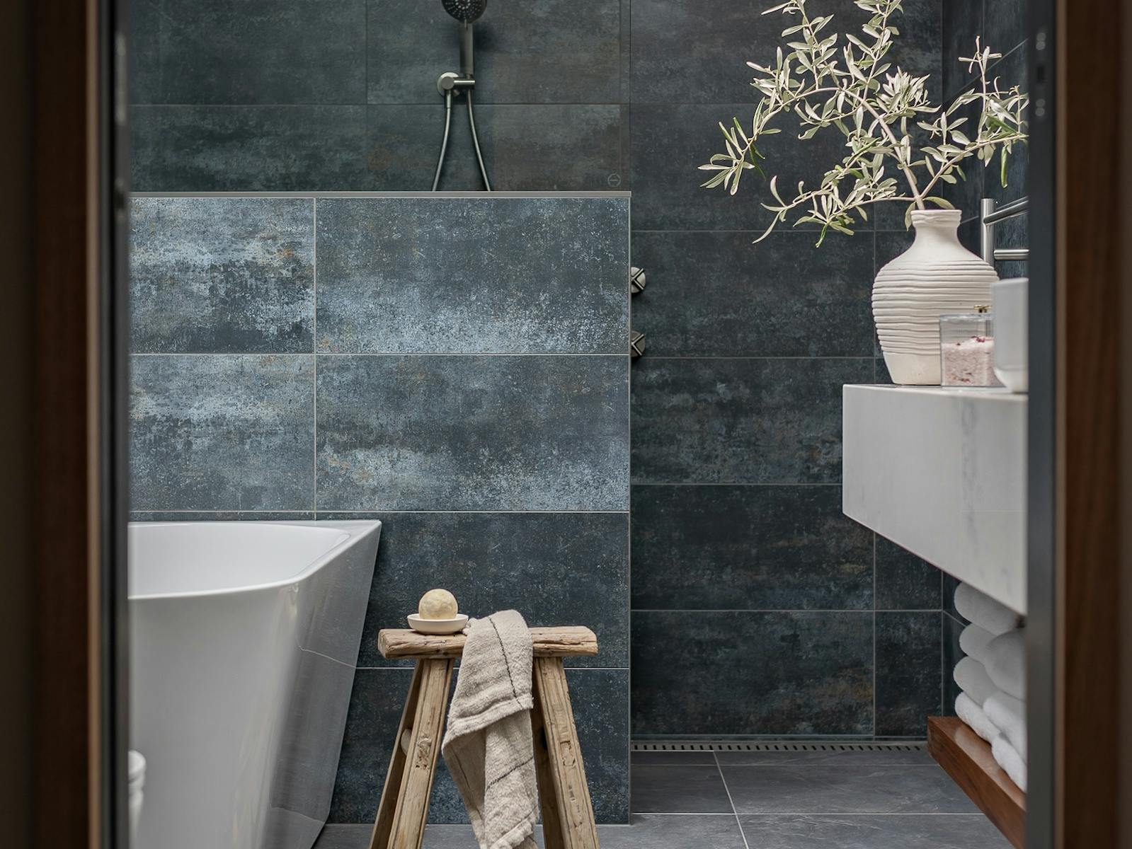 Bathroom with bath, shower, vanity, toilet, large towels, quality toiletries, hair dryer