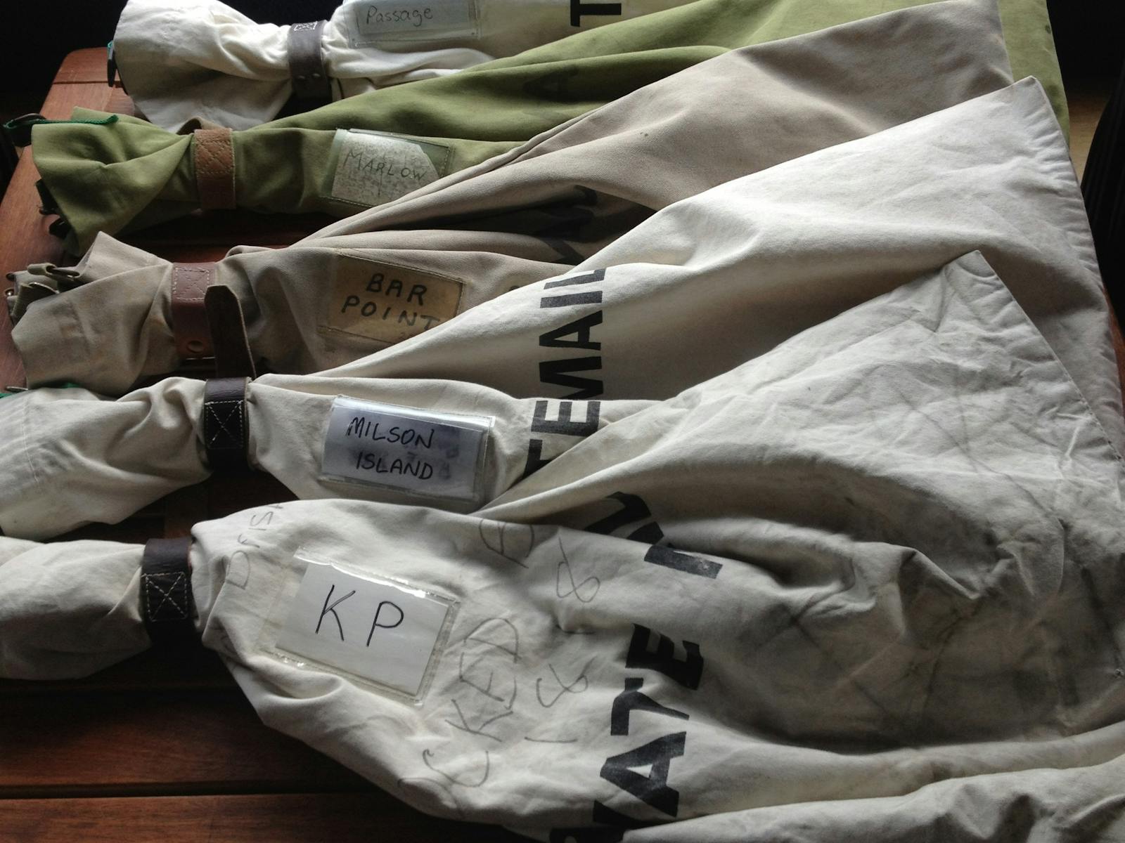 Old-school mail bags for an old-school delivery service on the Hawkesbury River