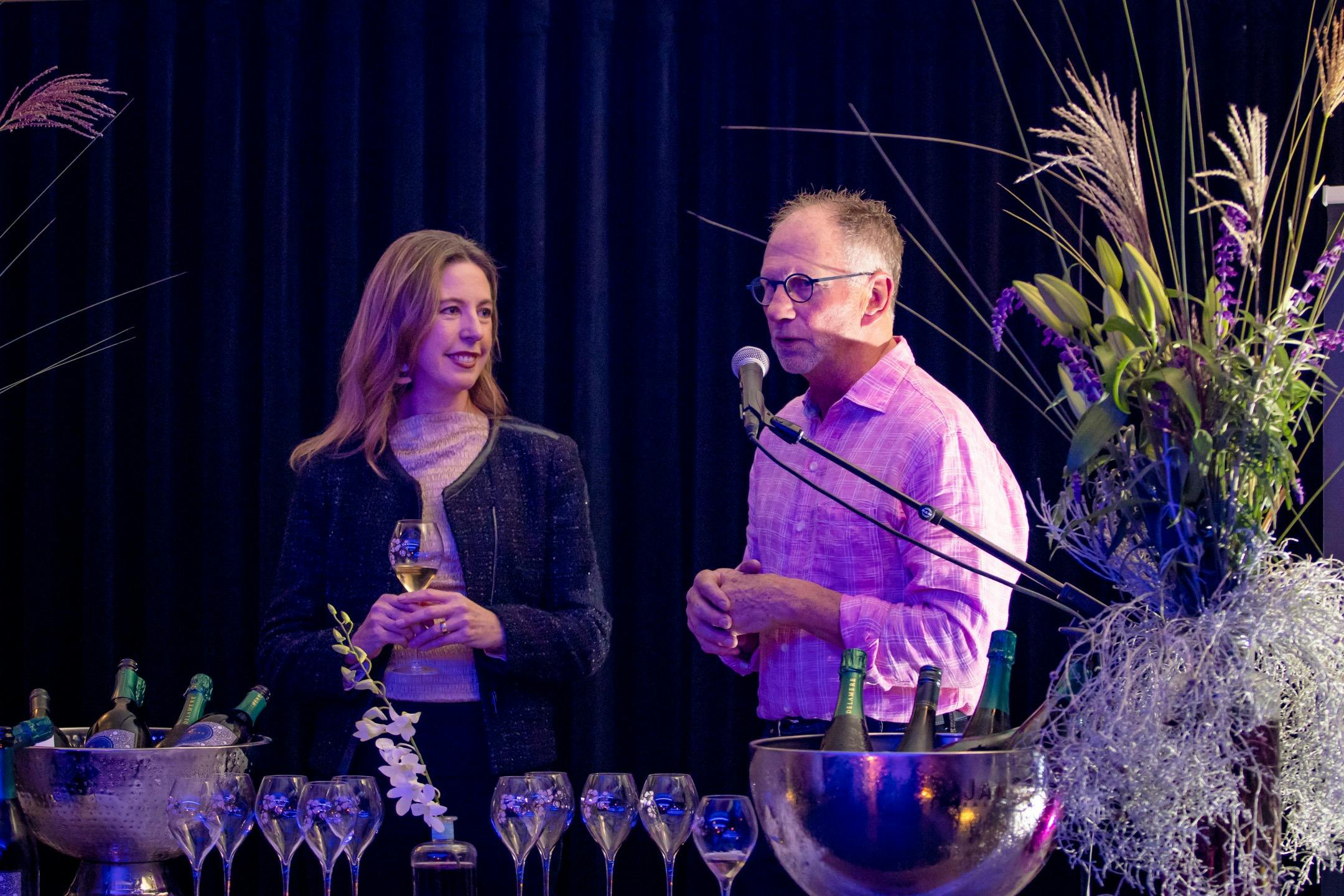 Fran and Don speaking at the Delamere Wine Event at Mudbar Restaurant in 2023