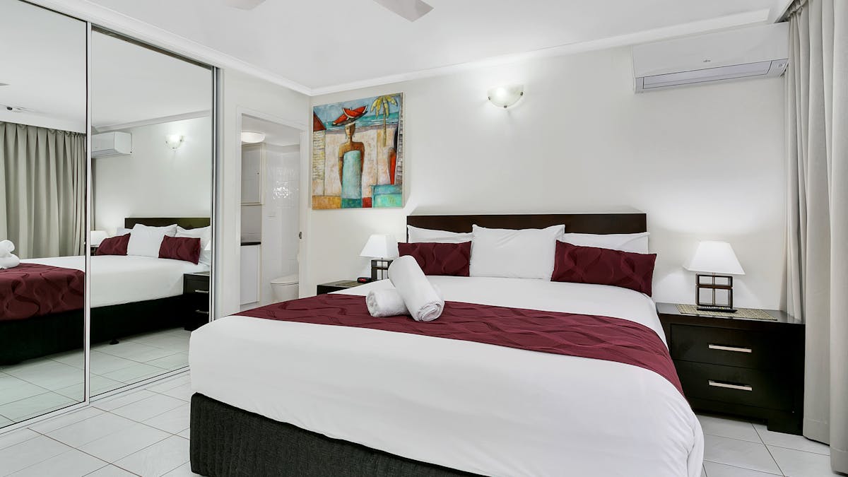 Large stylish bedroooms with ceiling fans and air conditioning.