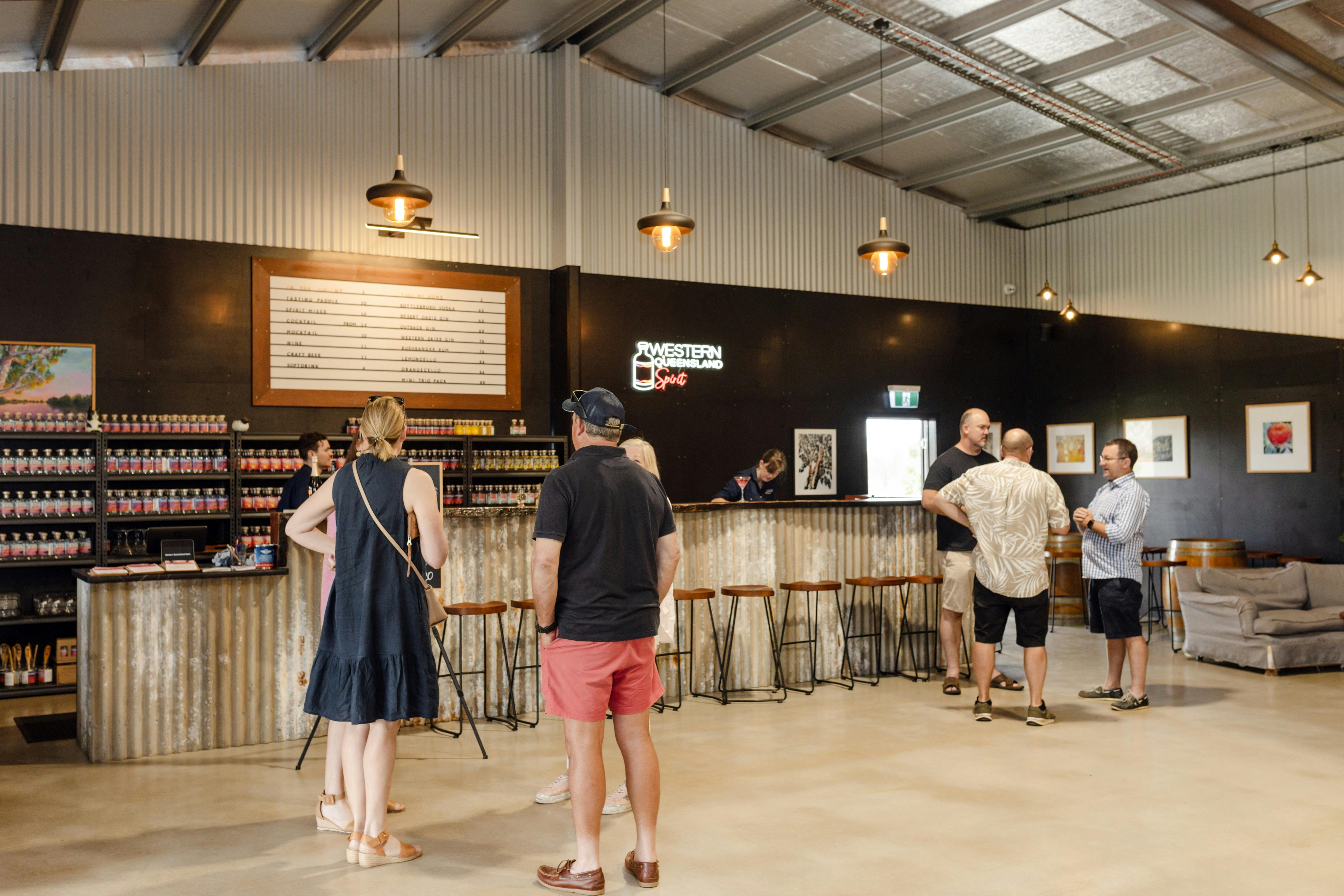 Guests gather inside the Western Queensland Spirit cellar door