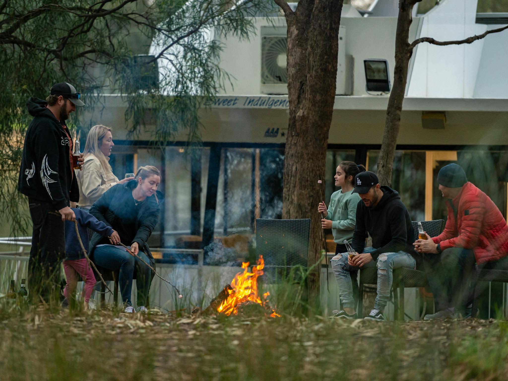 Campfire on the river bank