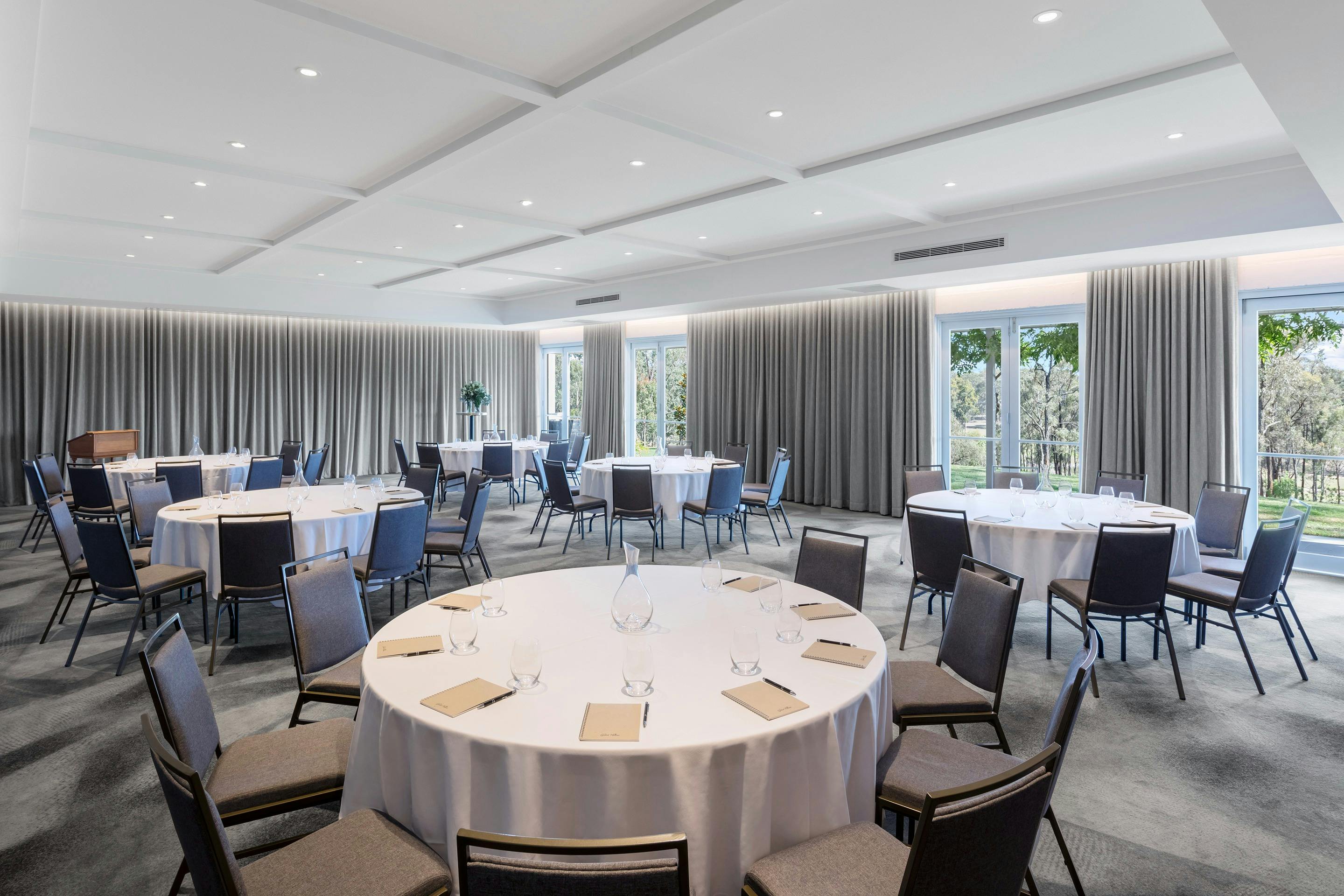 Meeting room set up with banquet style