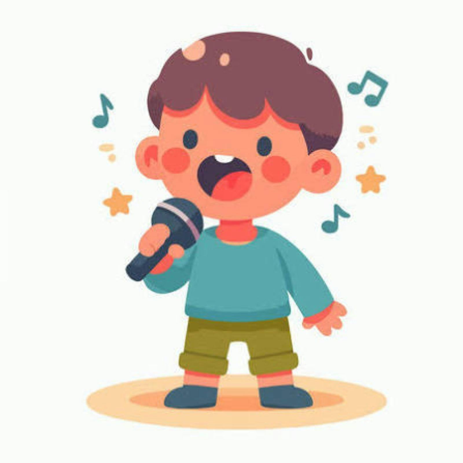 Cartoon image of young boy singing