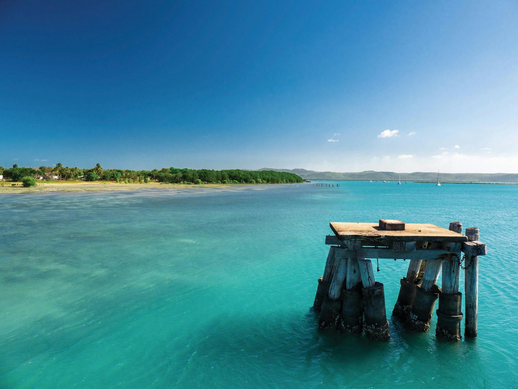 Iconic Torres Strait Islands view from the Horn Island Jetty to Thursday Island Iconic Torres Strait Islands view from the Horn Island Jetty to Thursday Island