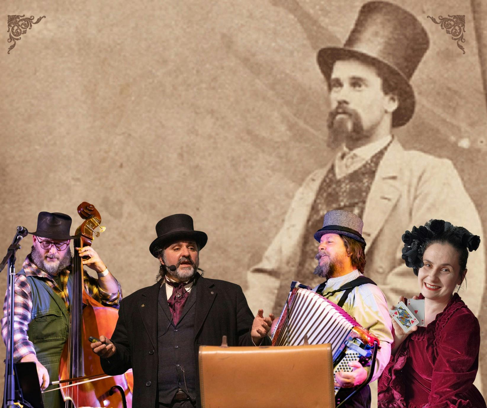 Jo Clyne, Mark Russell, Leon Conway and David Waldron, background is Frank Weston.