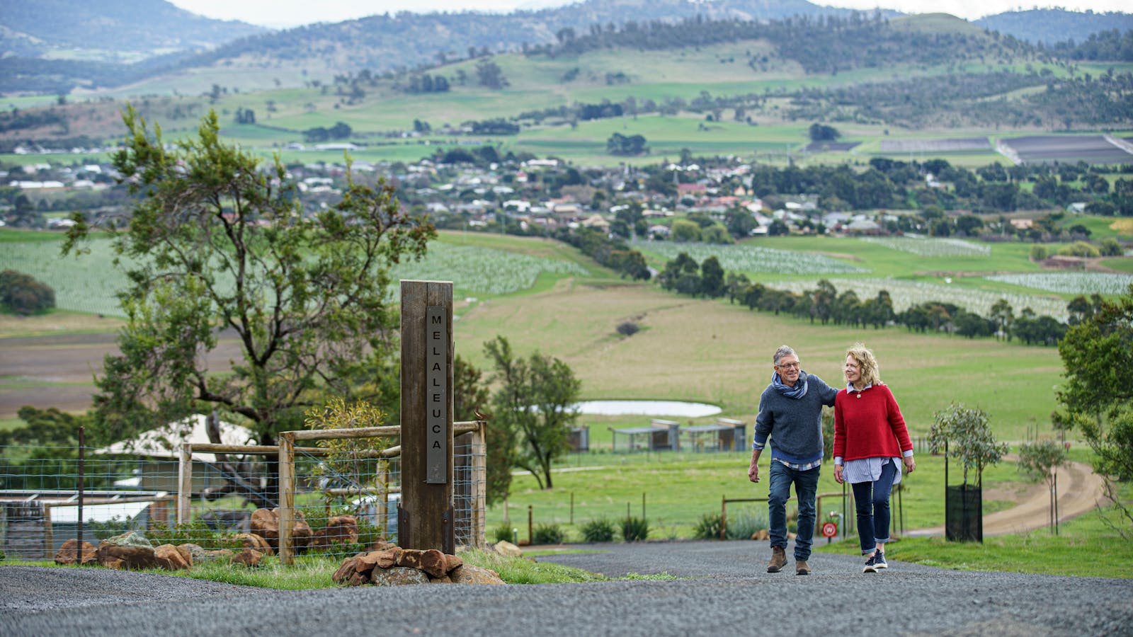 Couple walking in retreat grounds