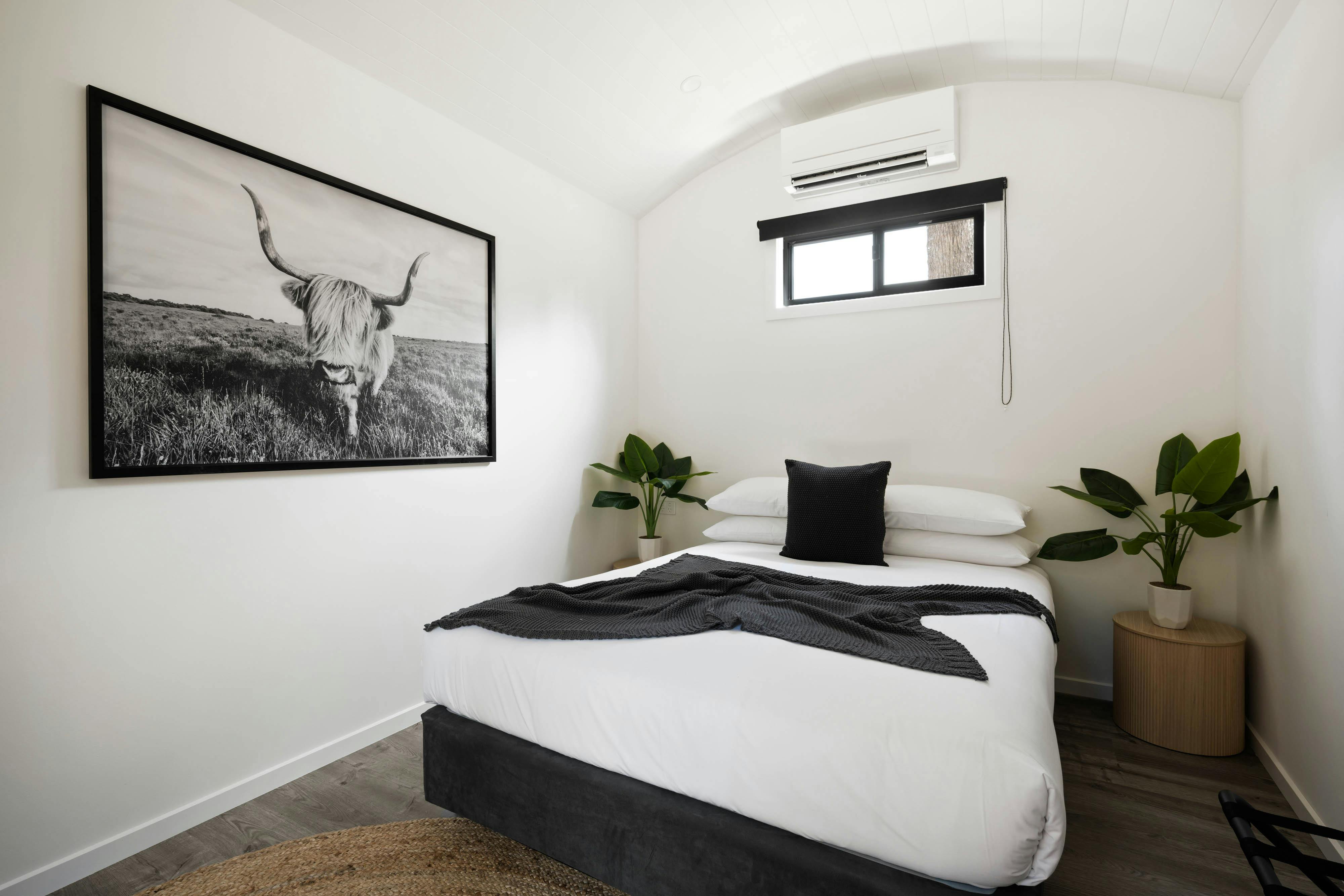 Bedroom of a cabin in bright