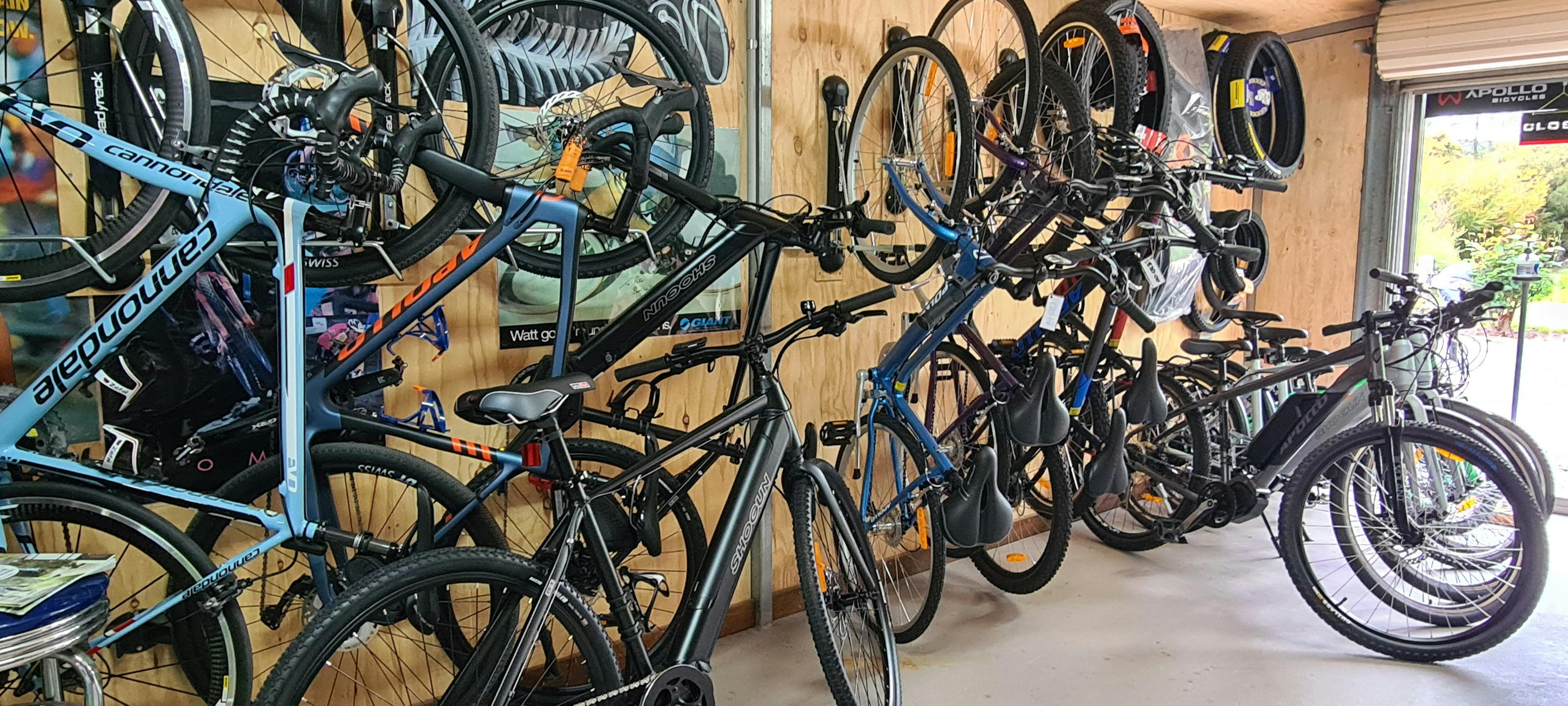 Bikes lined up along the wall