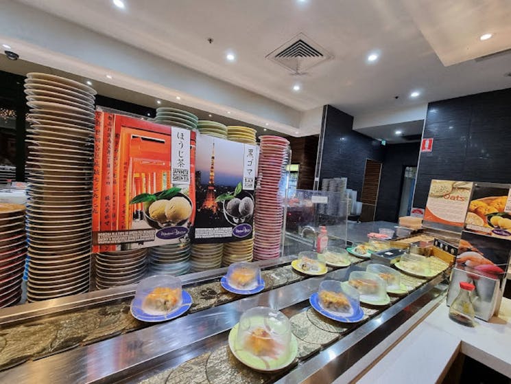 Sushi Restaurant interior with sushi train