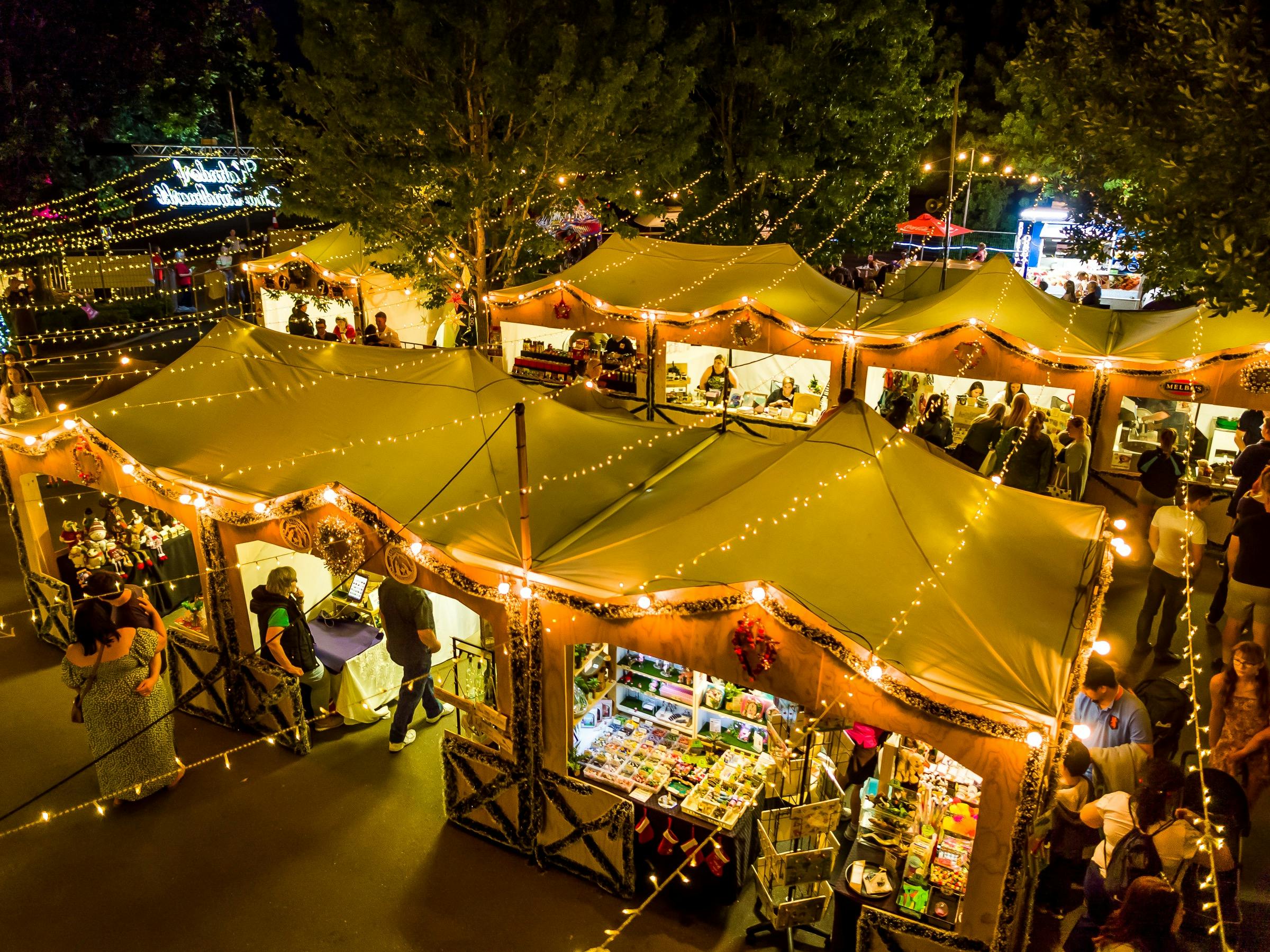 Overhead shot of the stalls at nighttime