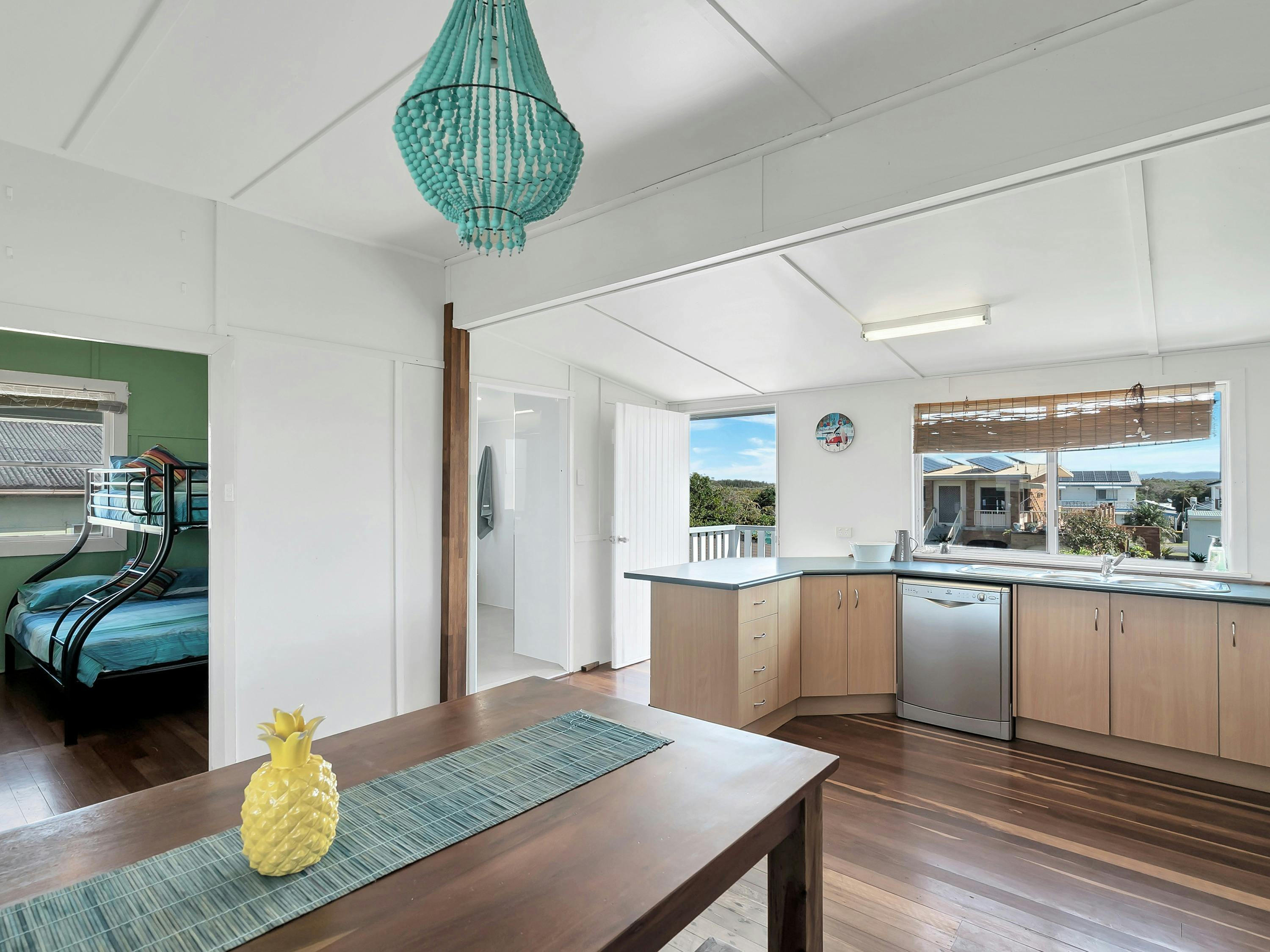 Photo of the open plan kitchen and dining area.