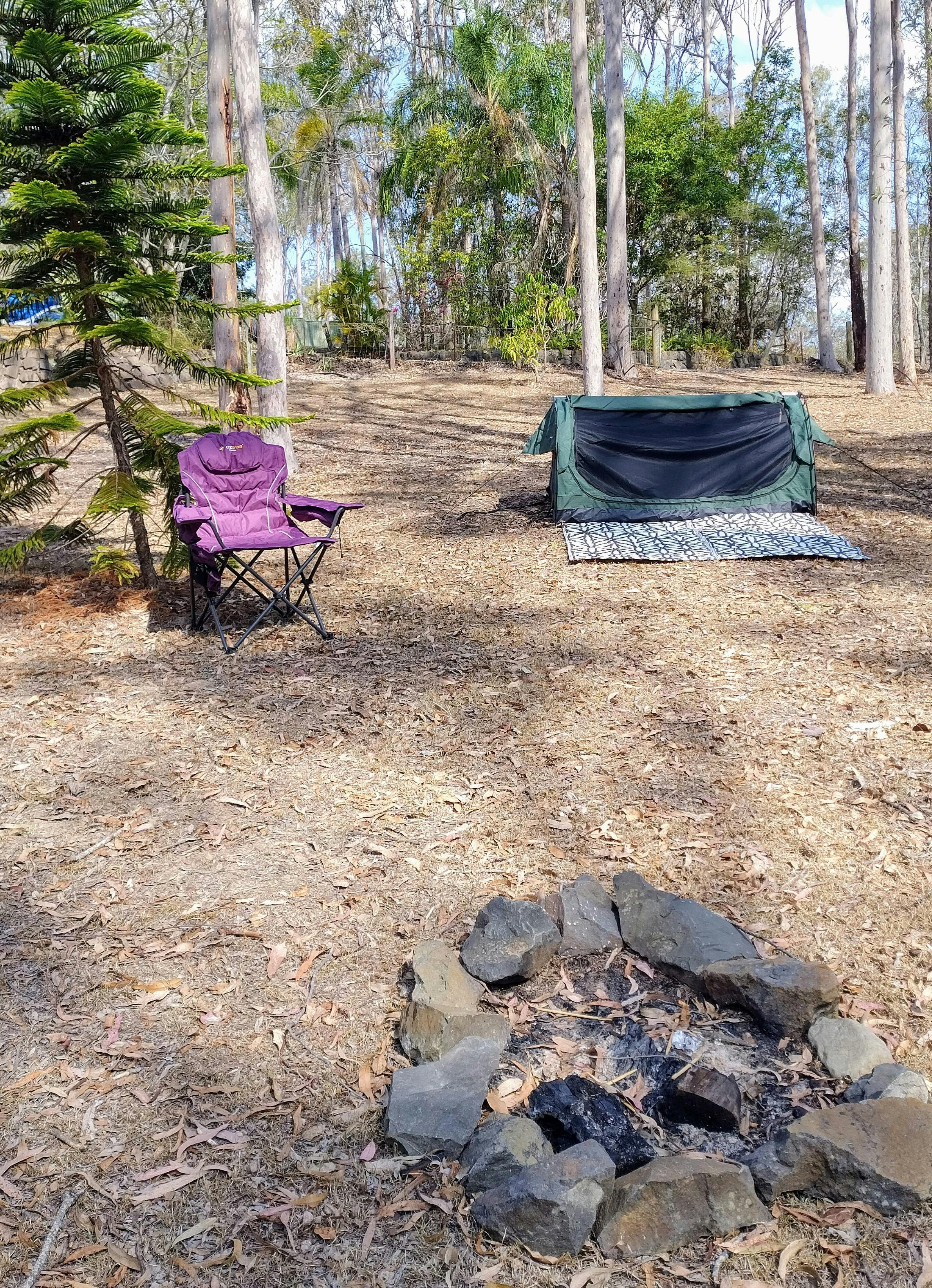 swag in a camp site in the bush
