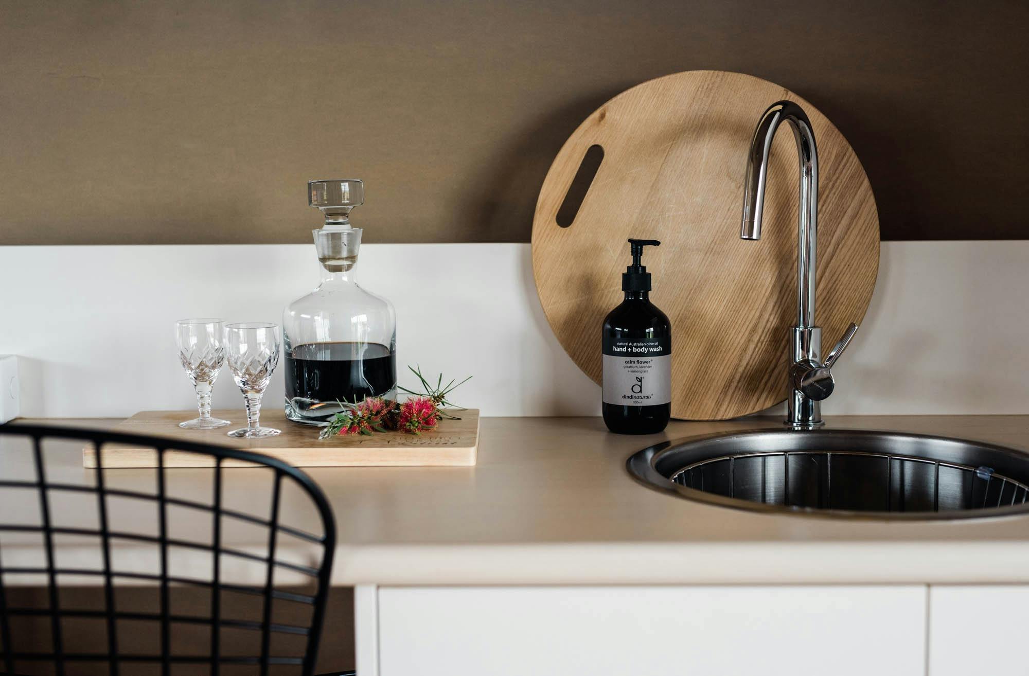 Close up of sink in kitchenette and port