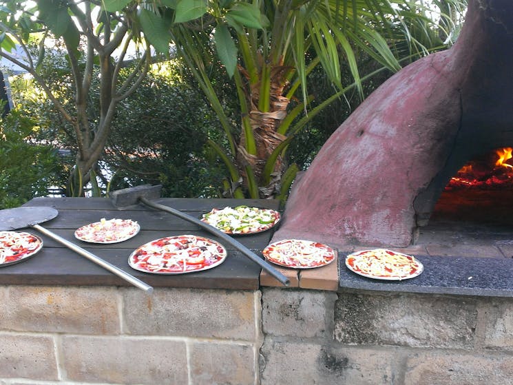 The wood fired pizza oven.