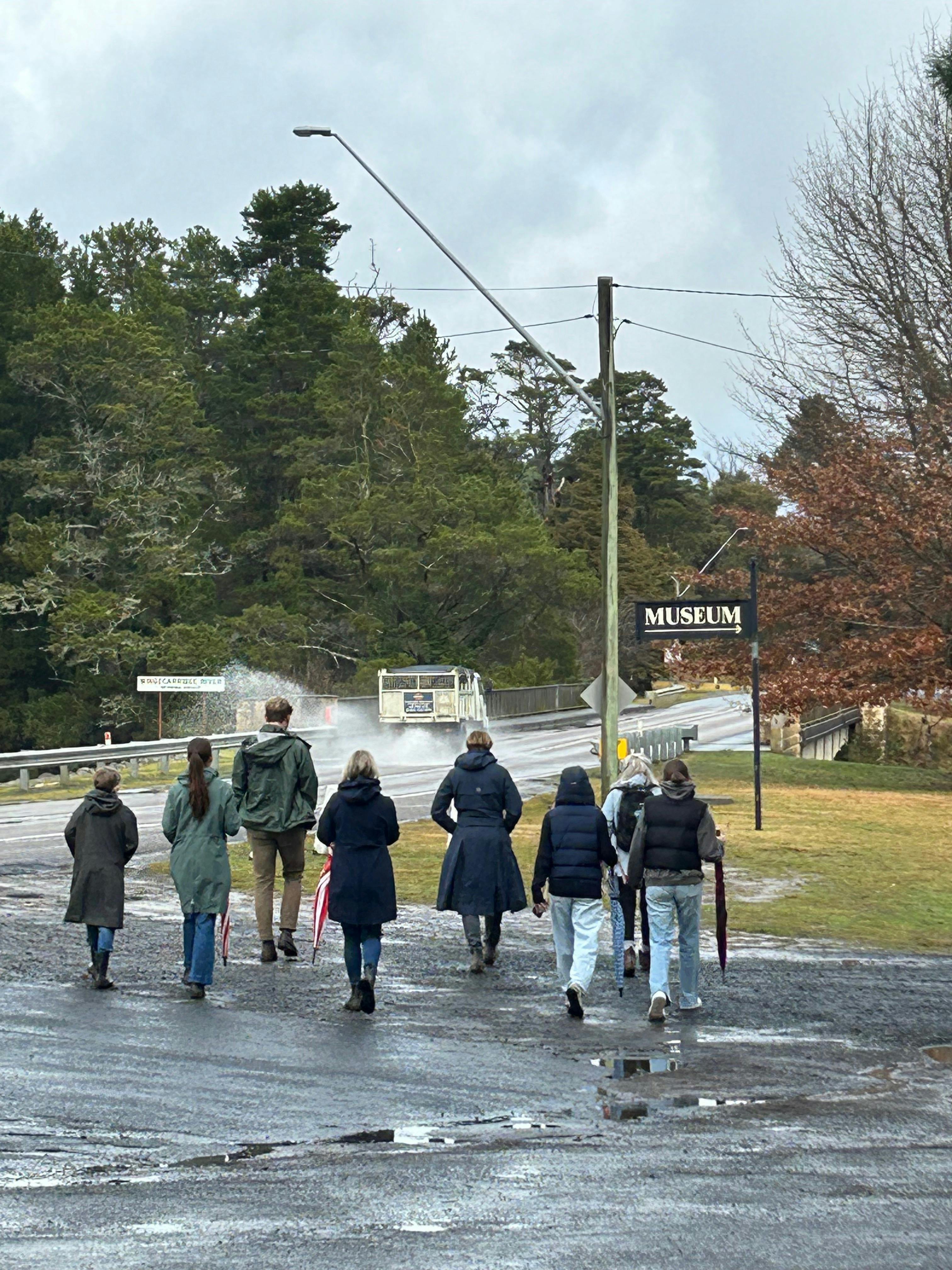 tour group crossing bridge