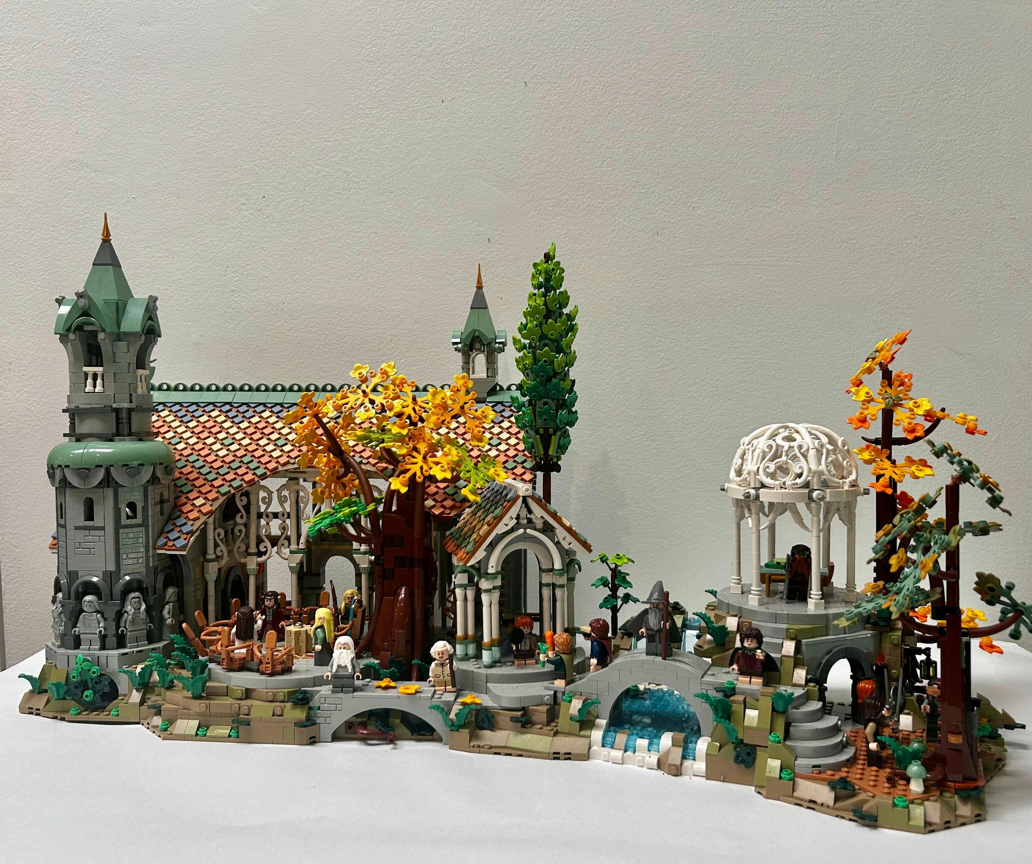 Wimsical model of an historic building and landscape, built using Lego blocks