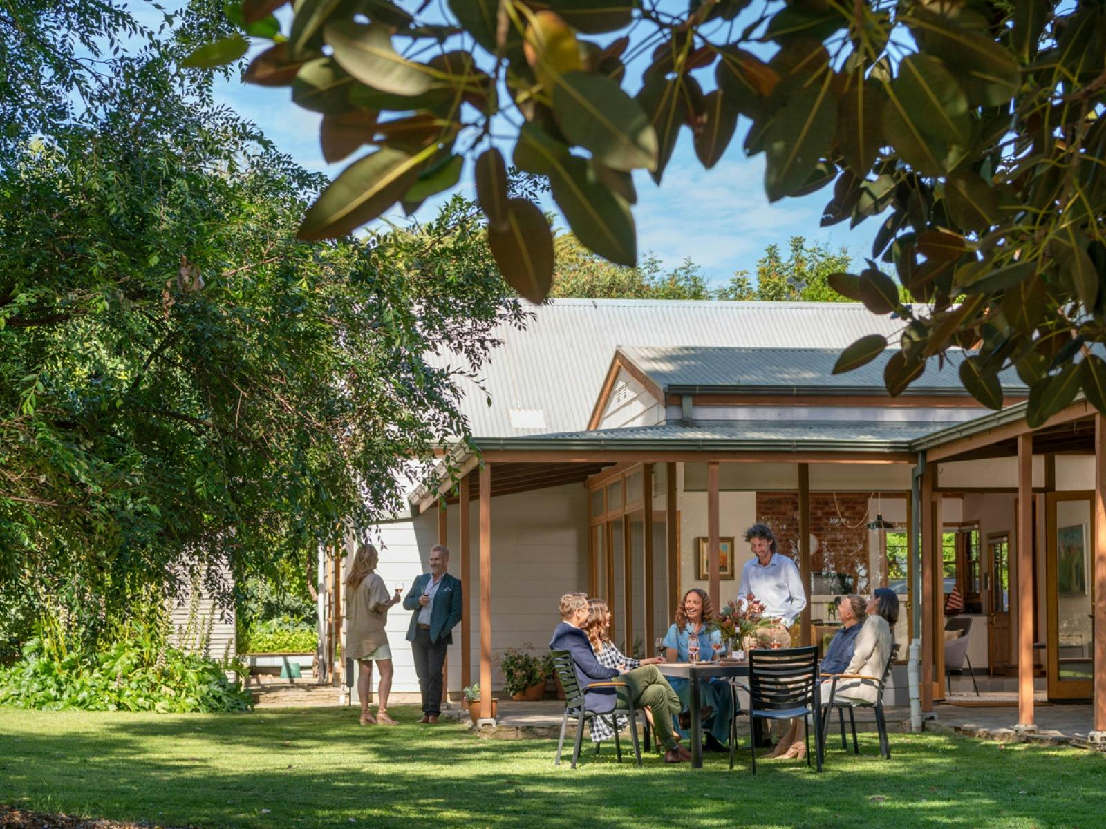 Enjoying lunch outside with family at McLaren Vale Getaways