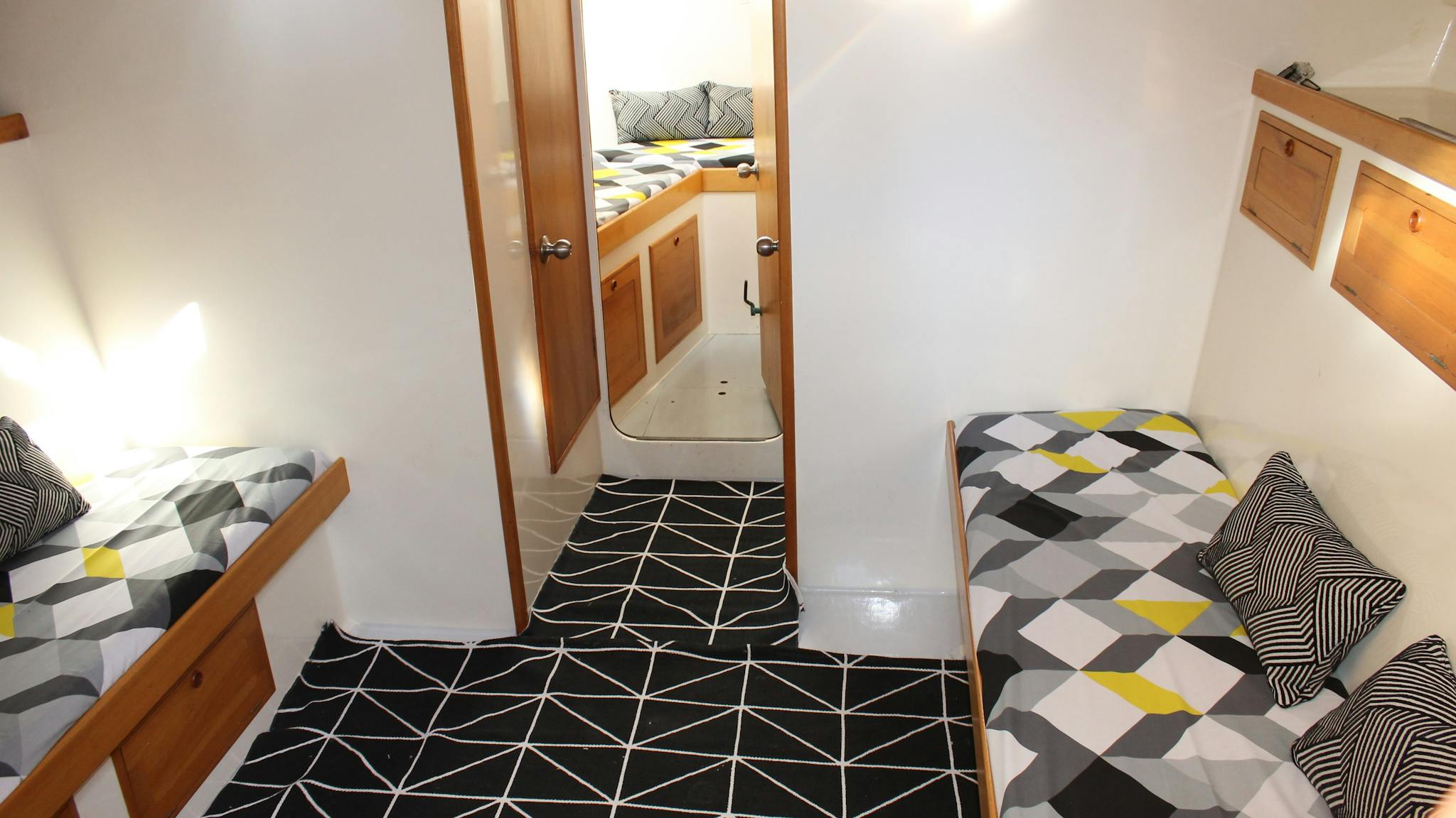 Separate toilet, shower and accommodation areas