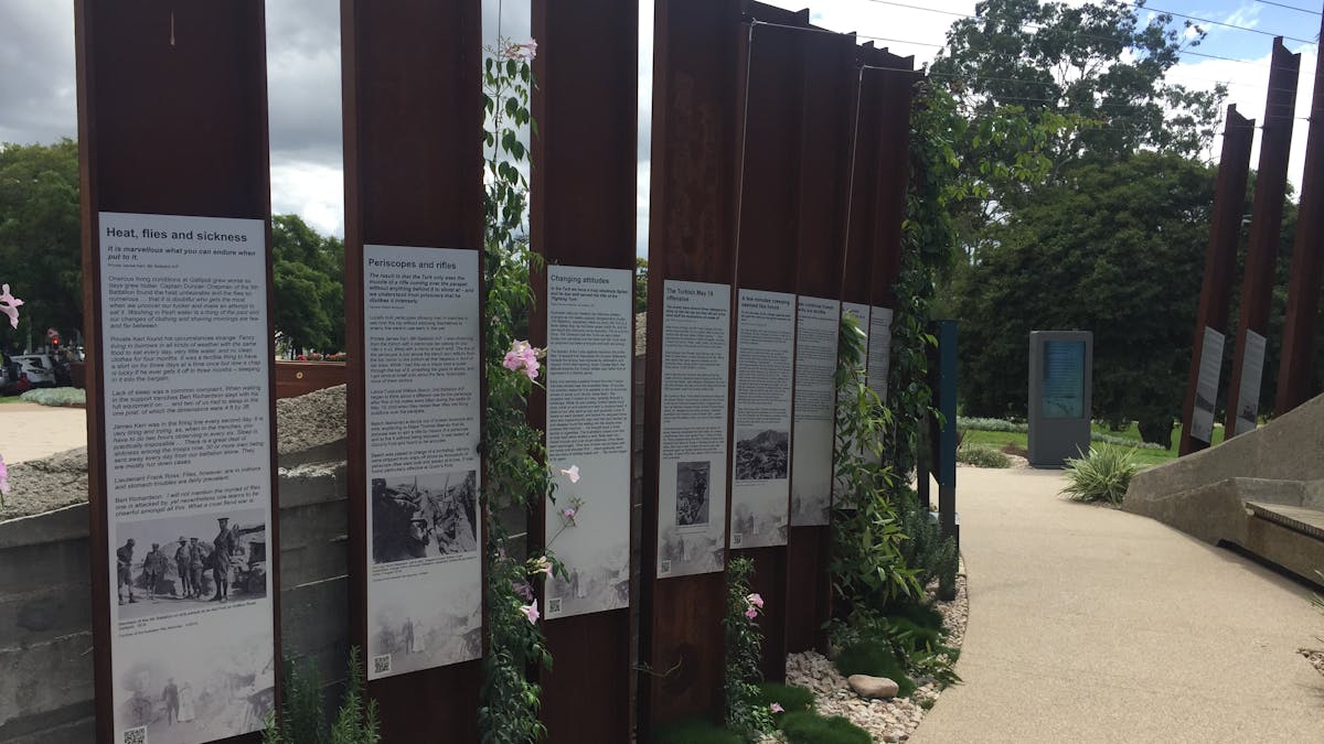 phot showing information panels along a section of the Gallipoli to Armistice Memorial Trail