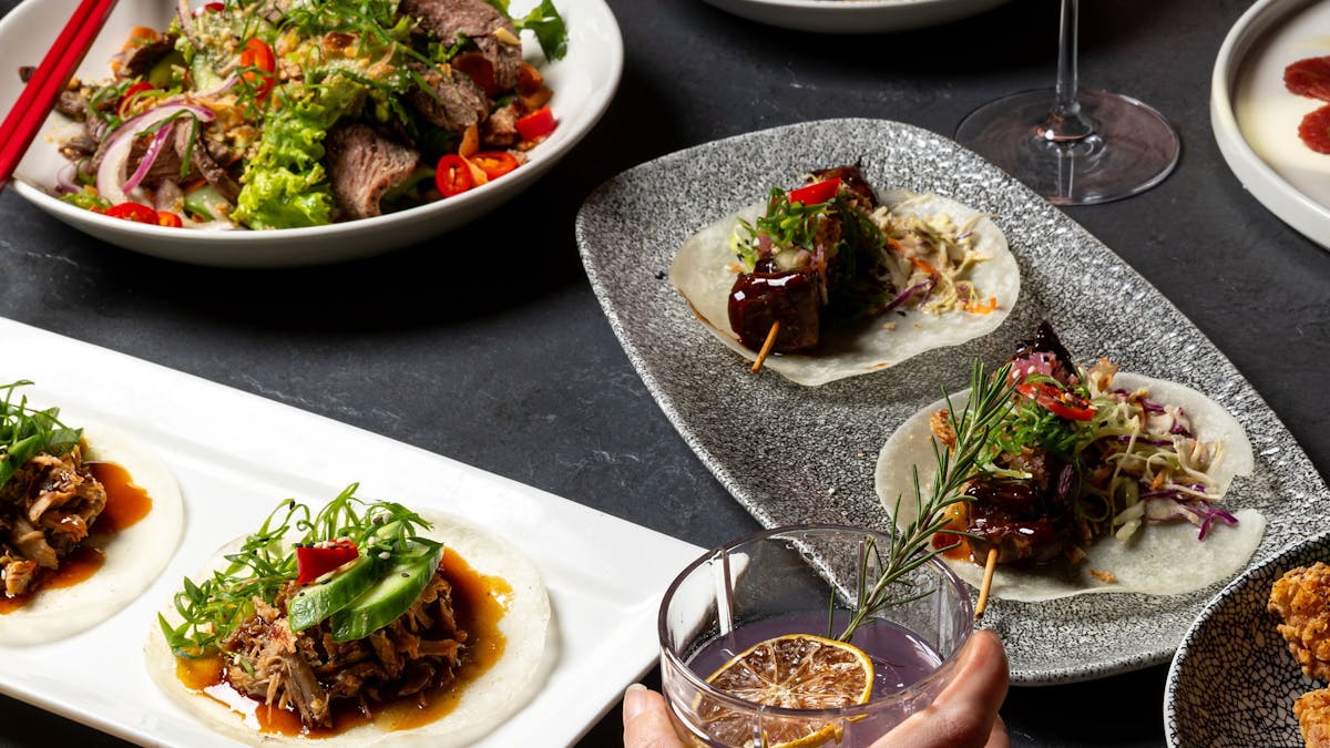 Asian fusion food spread