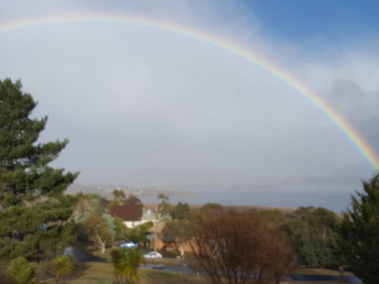 rainbow over lake