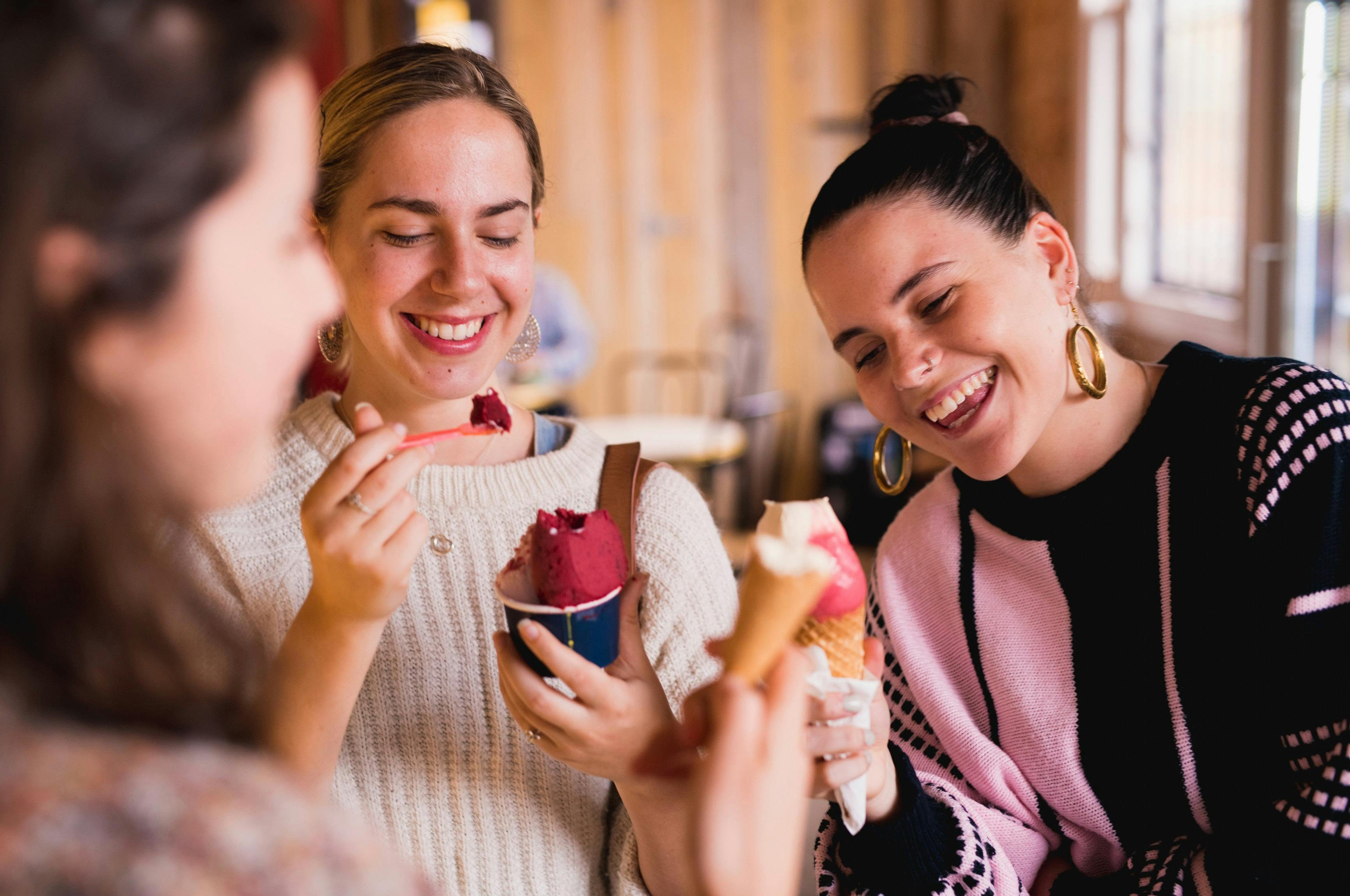 Friends enjoying ice-creams at Cow and The Moon on Enmore Road, Enmore
