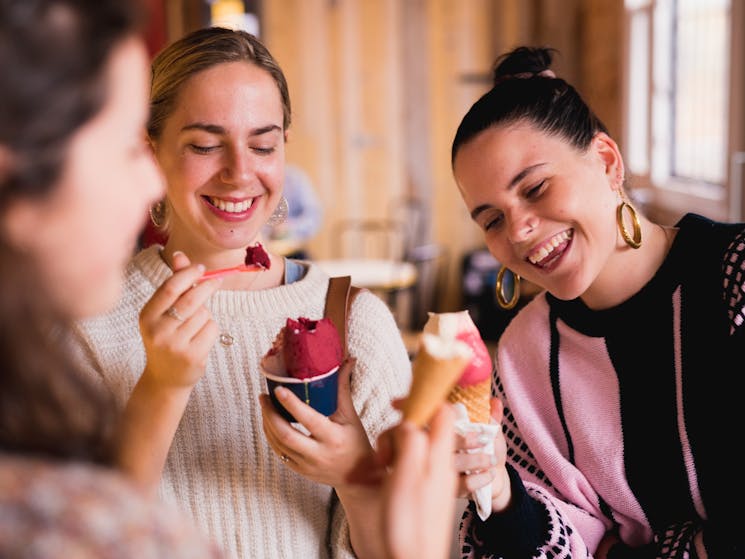 Friends enjoying ice-creams at Cow and The Moon on Enmore Road, Enmore