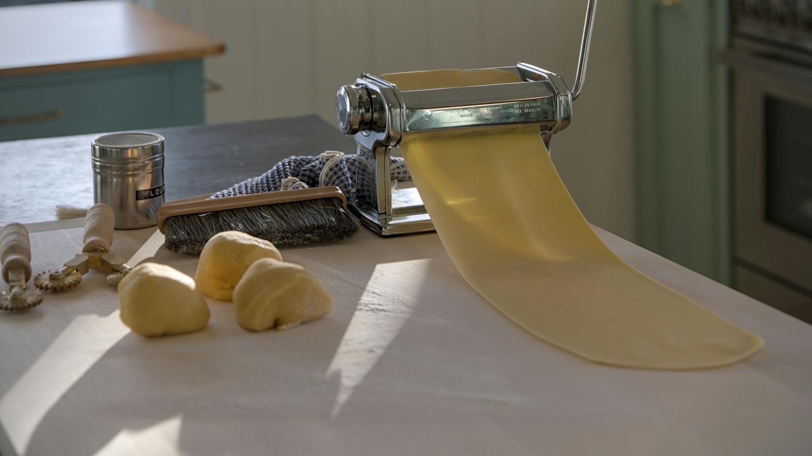 Preparing fresh pasta by hand during a cooking class at Florian Cottage.