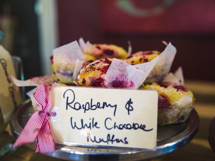 Raspberry and White Chocolate Muffin at the Long Track Pantry, Jugiong