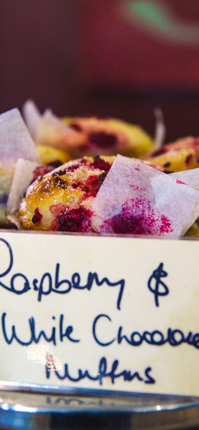 Raspberry and White Chocolate Muffin at the Long Track Pantry, Jugiong