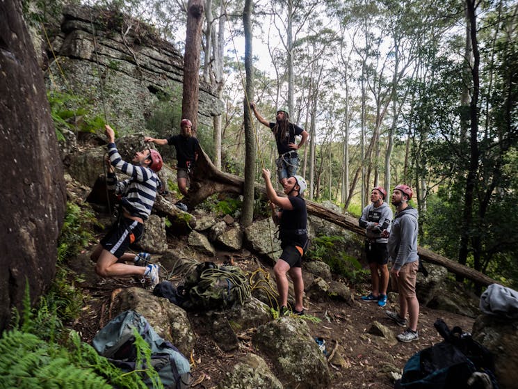 Rock climb Bucks Hens Shoalhaven South coast  Adventure Party session Tour fun challenge beginner