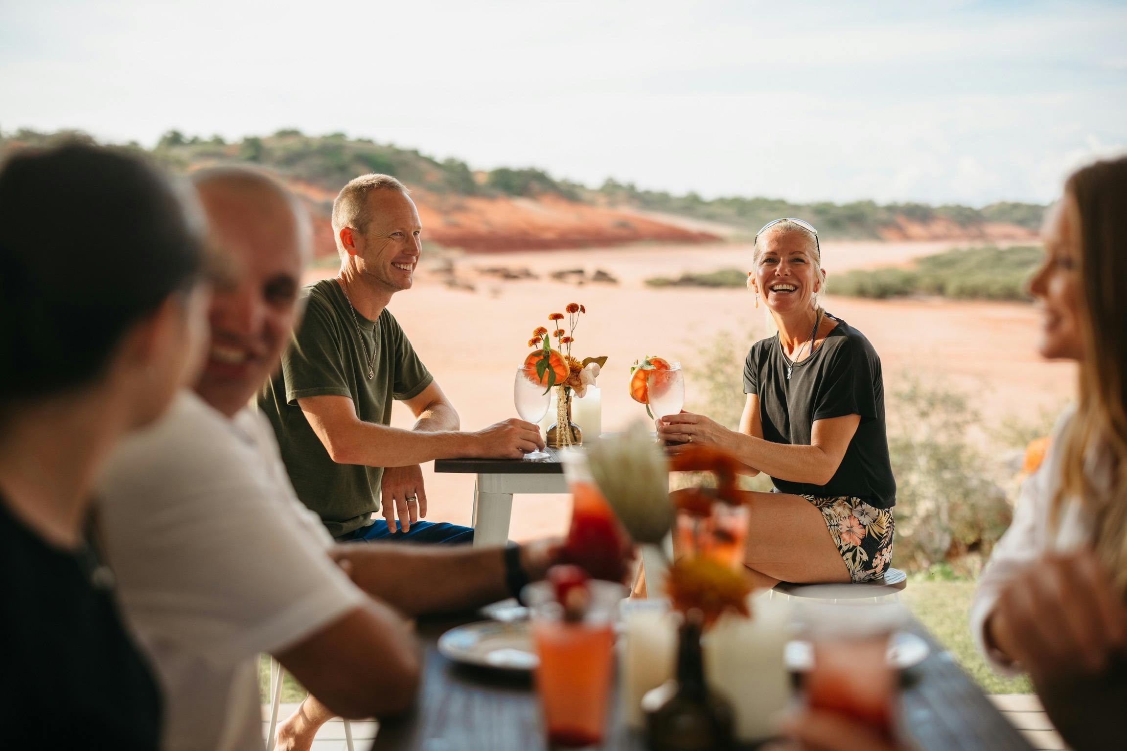 Guests enjoying cocktails and 5 course tapas following the Dinosaur Adventure Tour
