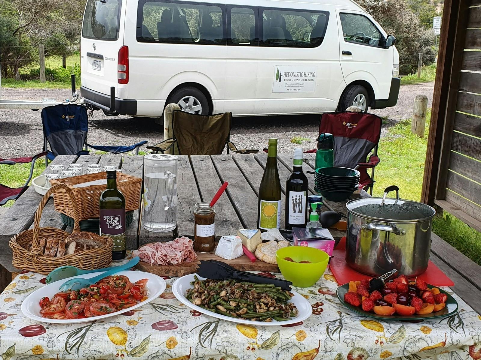 Typical gourmet picnic lunch on a Hedonistic Hiking tour