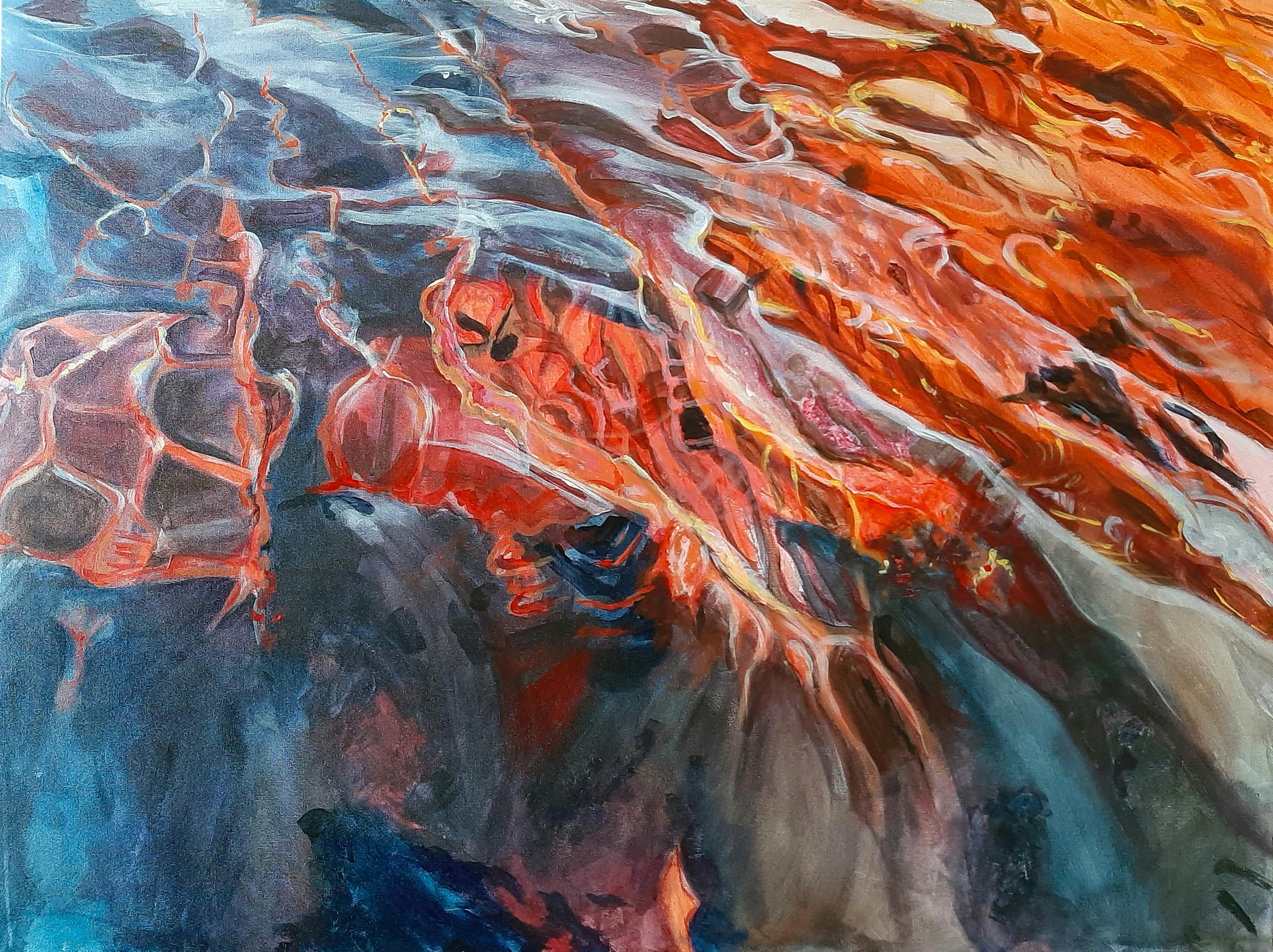 Abstract Painting with red blue and orange colours