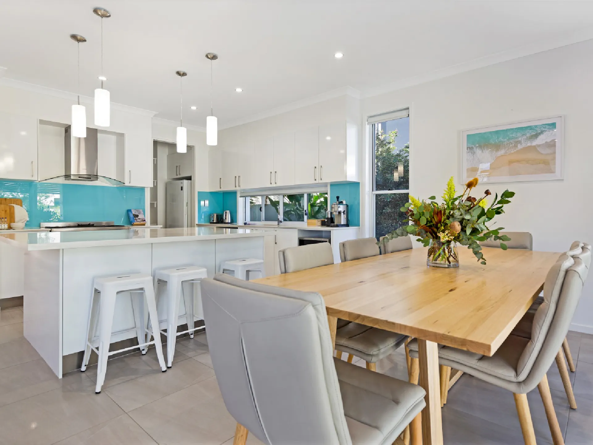 integrated kitchen and dining area