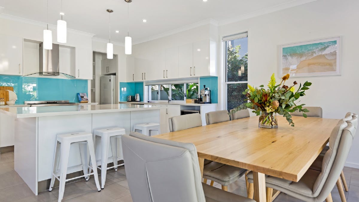 integrated kitchen and dining area