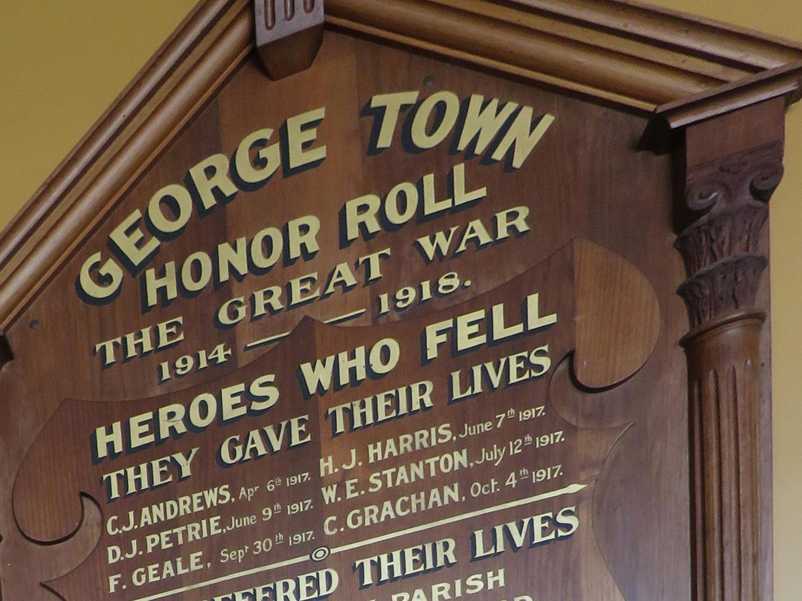 George Town Honor Roll - a gold lettered wooden board