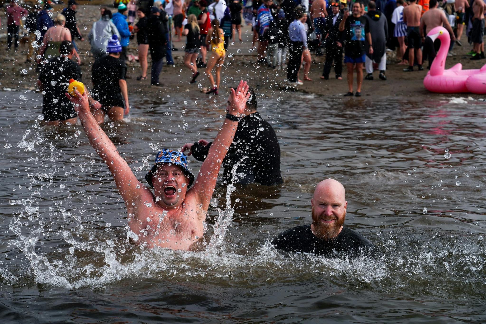 Catching a duck at the Ice Plunge