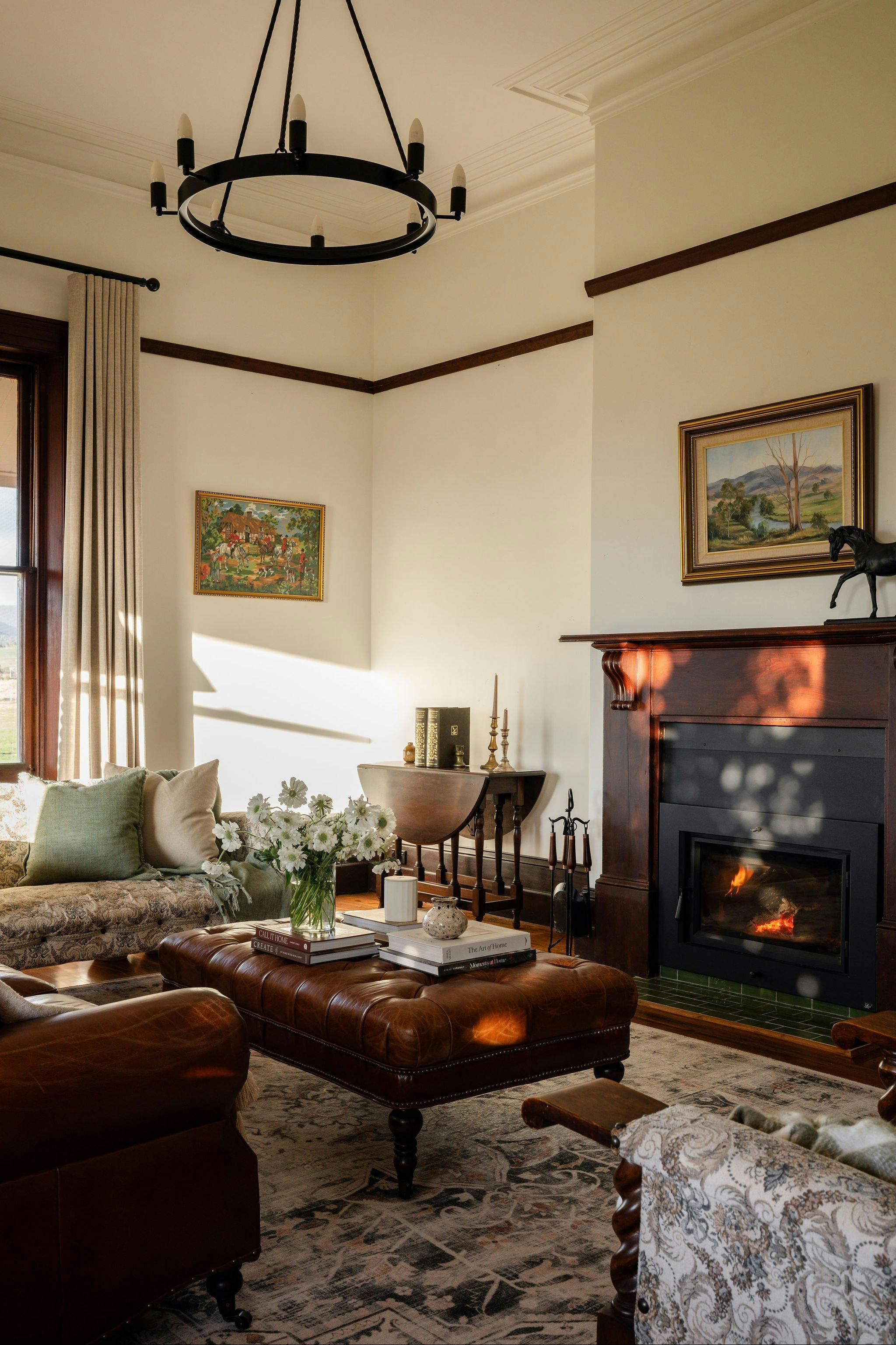 Lounge room with beautiful fireplace