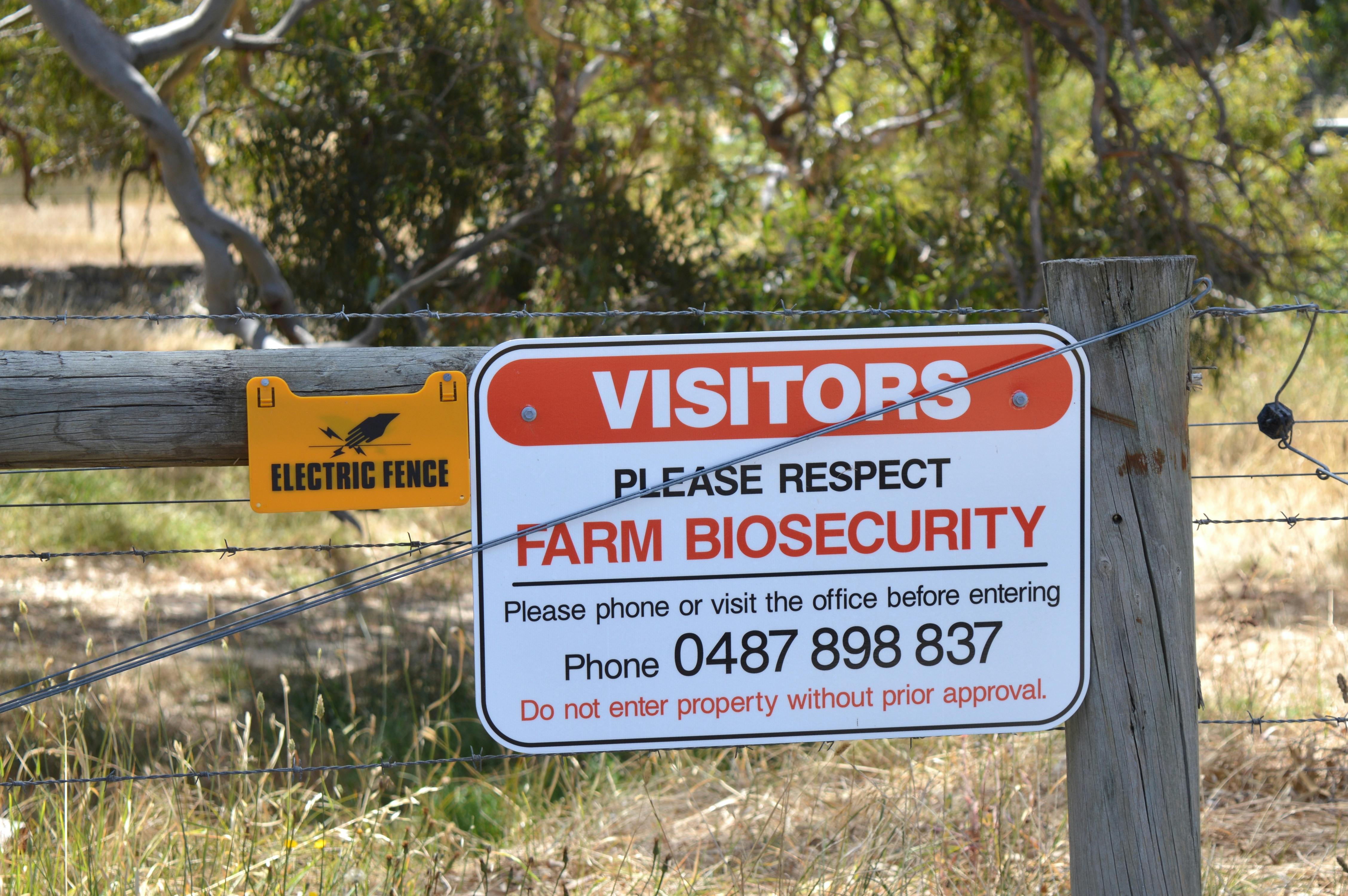 Biosecurity sign as you enter Property