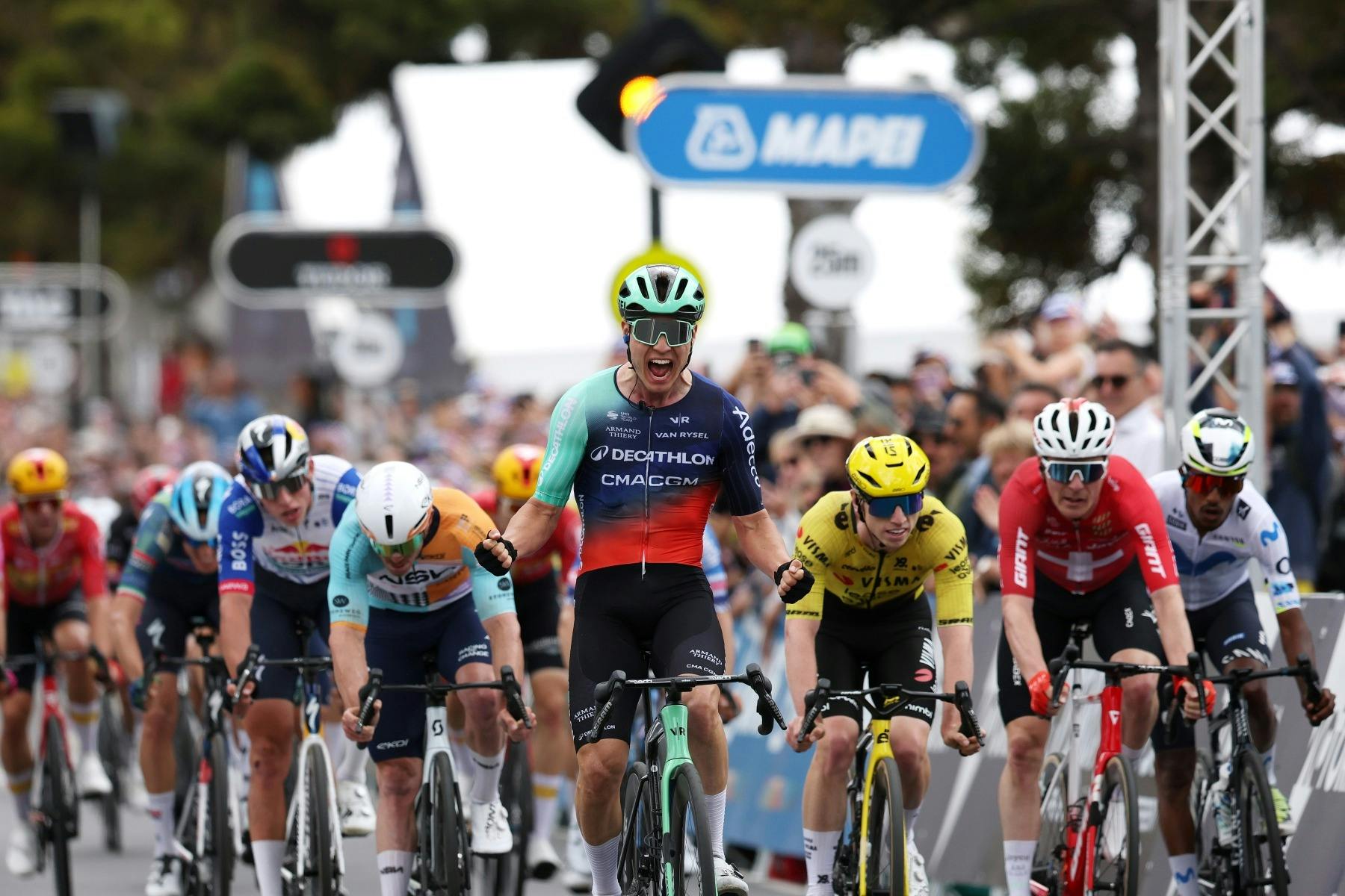 Cyclist celebrating