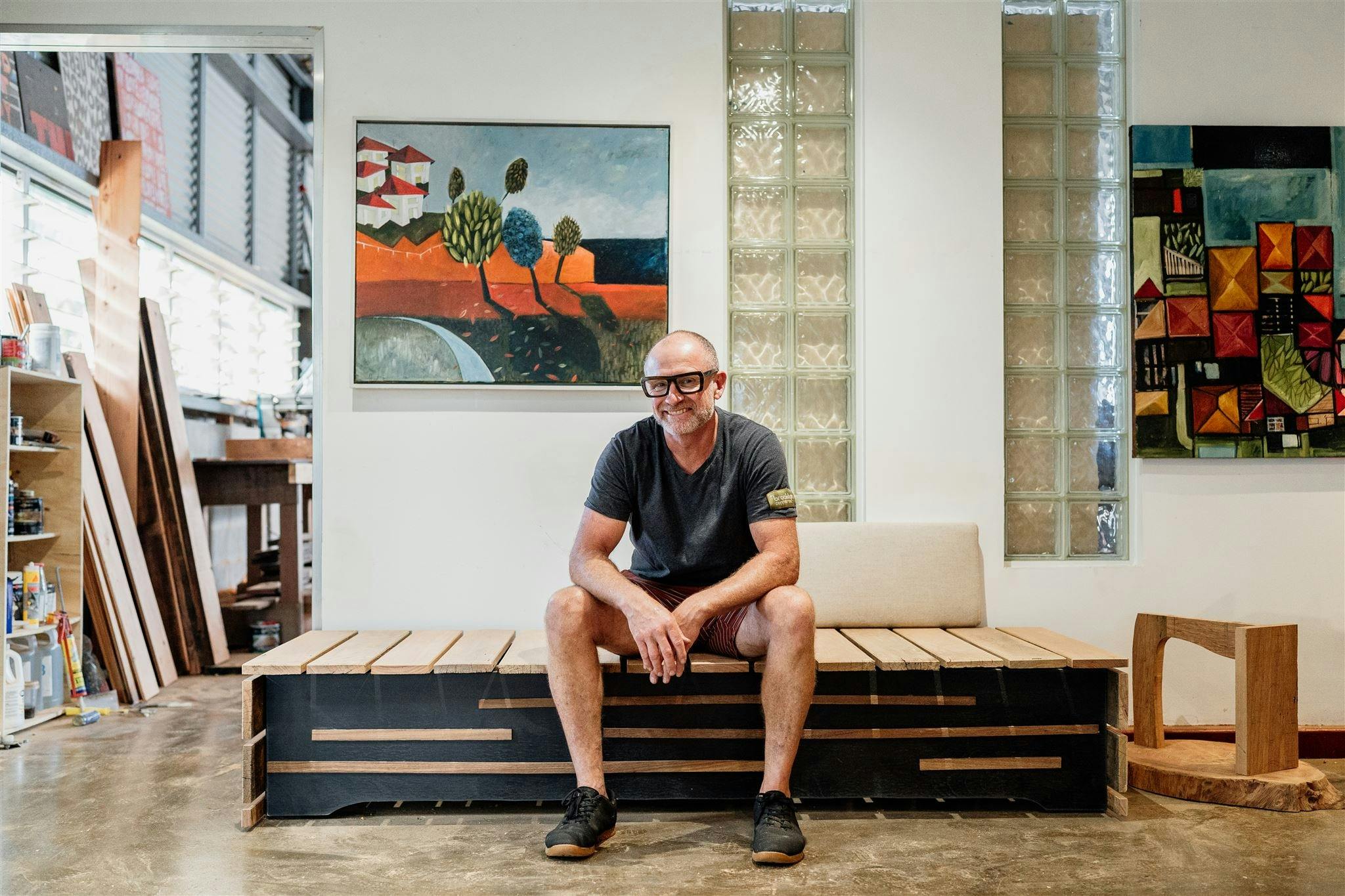 Stuart sitting in gallery