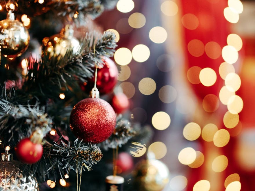 Christmas tree with red and gold decorations